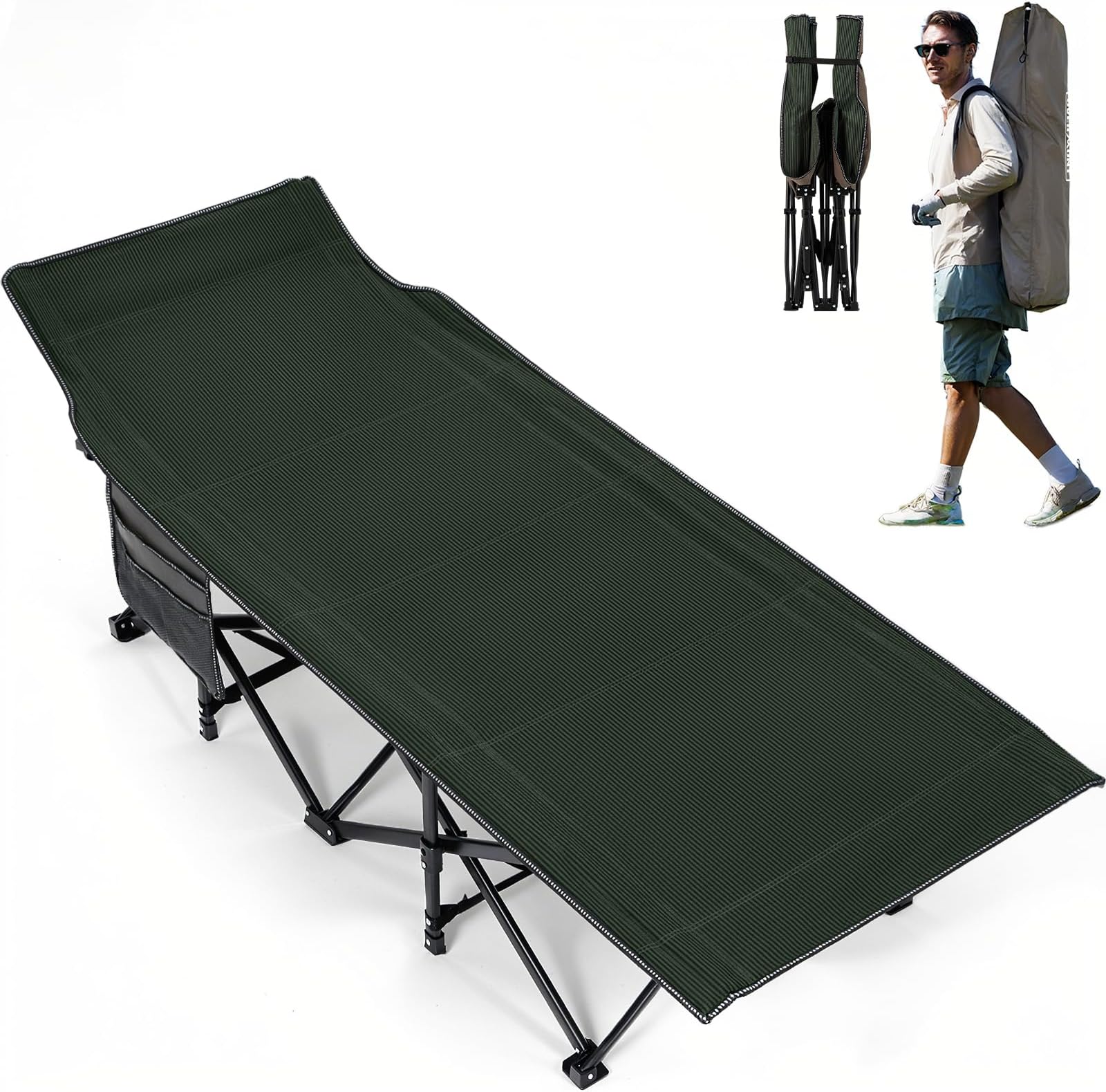 OVERMONT Oversized Folding Camping Bed for Adults - Portable Folding Sleeping Cot with Carry Bag Load 550 LBS for Outdoor Travel Home Office Nap