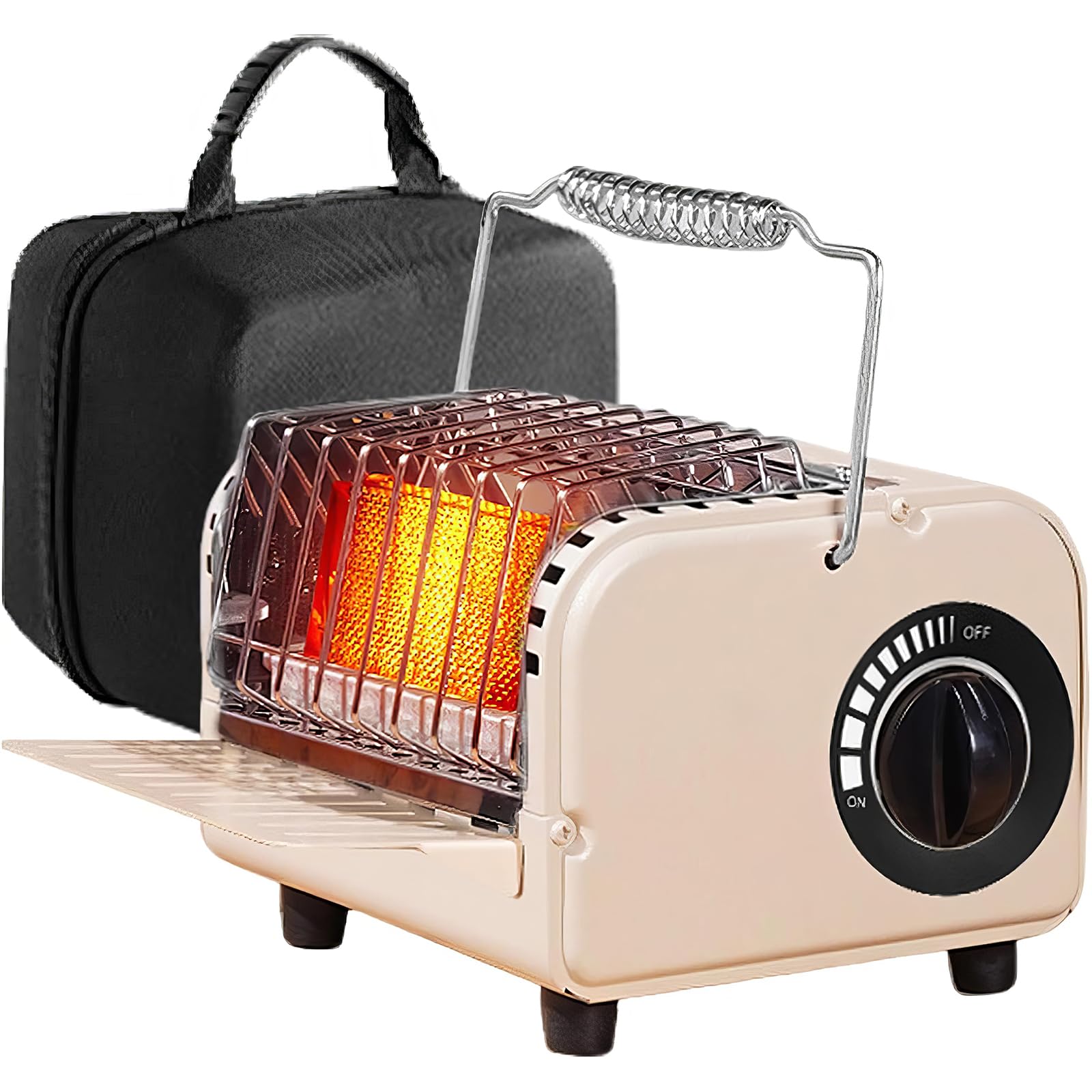 Przenośny grzejnik gazowy i kuchenka, grzejnik kempingowy 2 w 1 ze stali nierdzewnej z torebką, automatyczny zapłon, regulowana temperatura, 1,2 kW do użytku wewnątrz i na zewnątrz