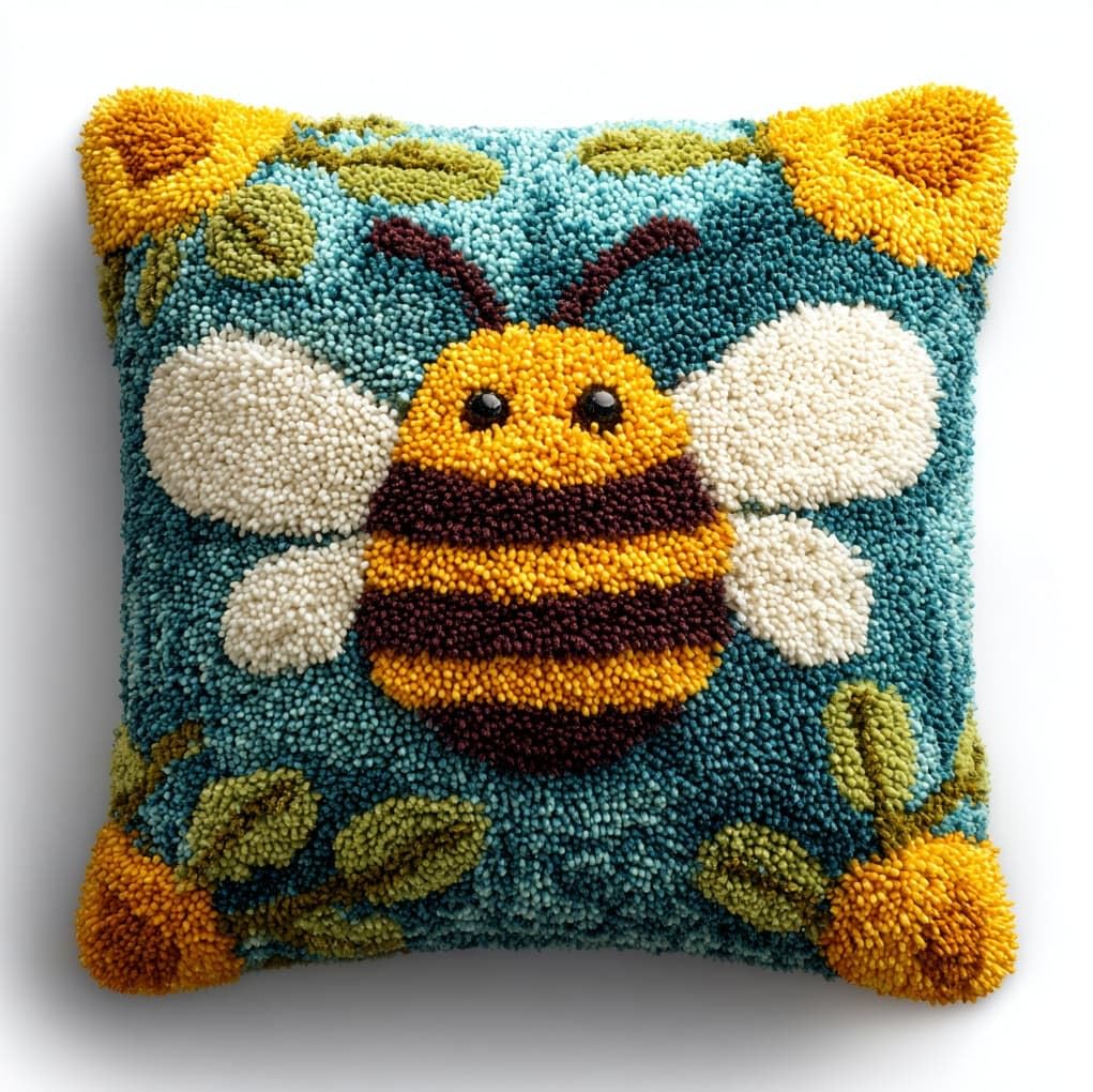Wallustrioaw Cartoon Bee Latch Hook Pillow Kits Pillow Cover,
