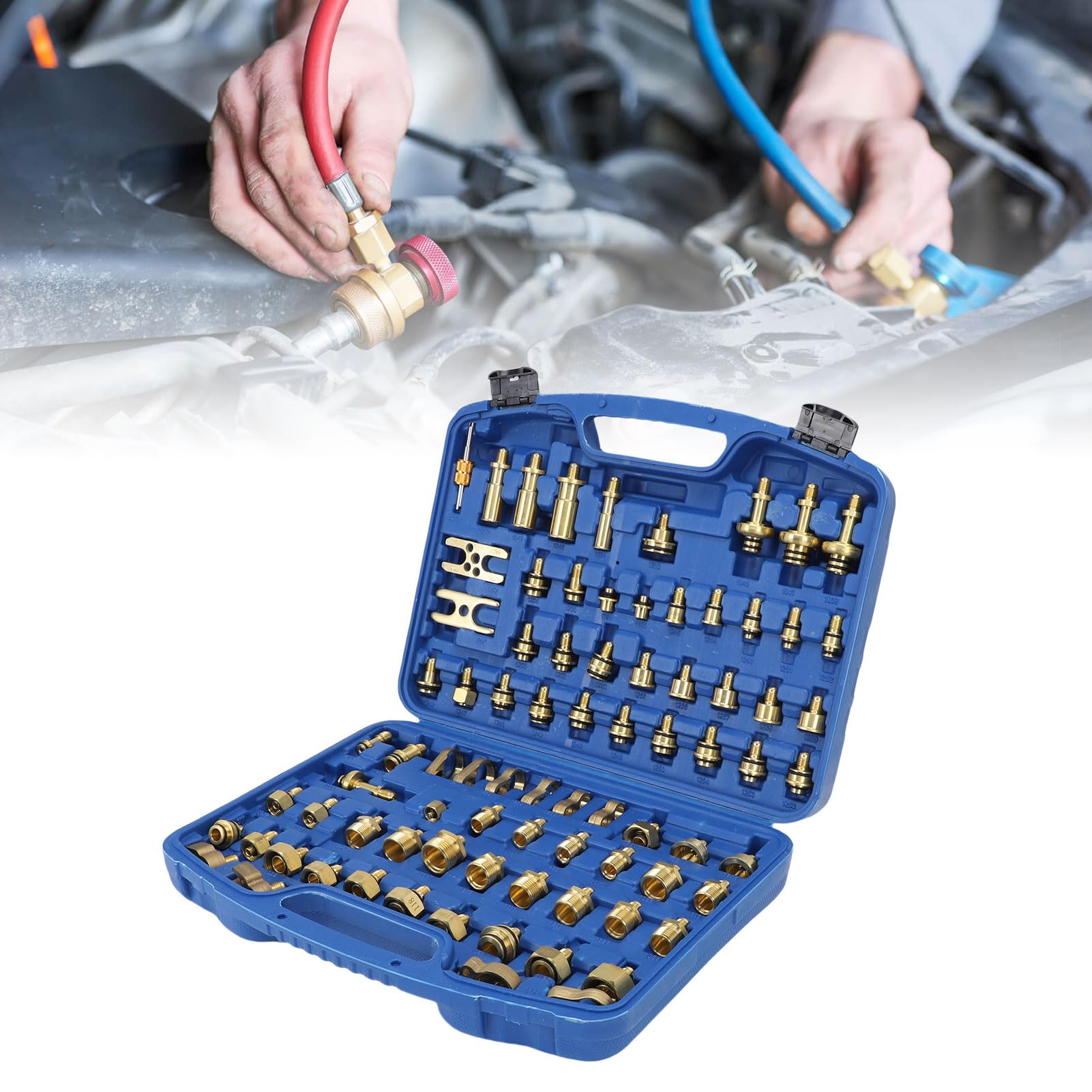 Kit de Prueba de Fugas de Aire Acondicionado Automotriz de 81 Piezas, Herramienta Profesional de Detección de CA de Latón con Estuche de Almacenamiento Resistente, para Re