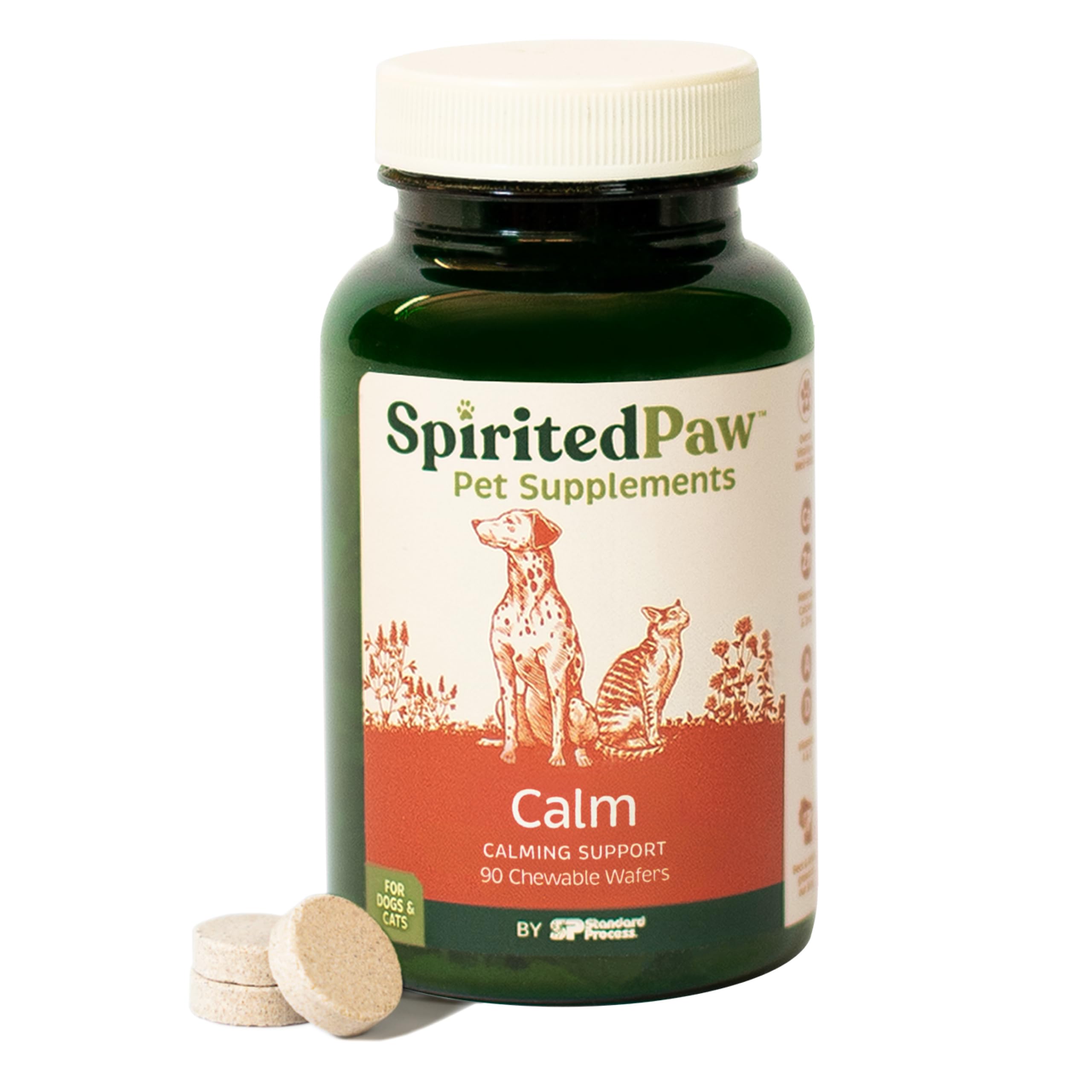 Spirited Paw Calm - Non-Drowsy Relaxation for Cats & Dogs - Stress Support Chews with L-Theanine, L-Tryptophan & Magnesium - for Moving, Introductions, Fireworks & Separation - 90 Chewable Wafers