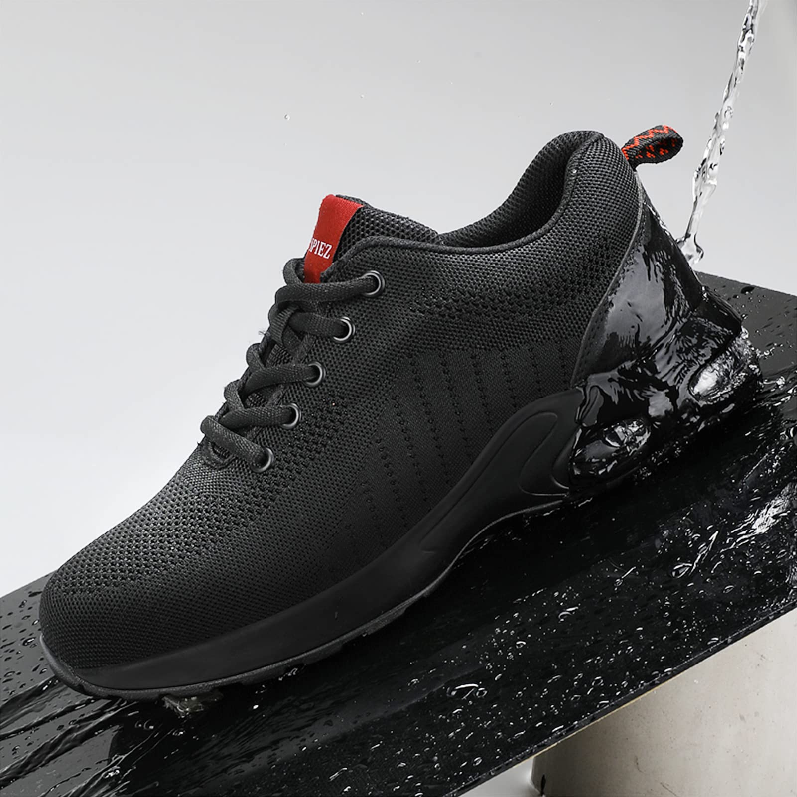SPIEZ Scarpe Antinfortunistiche Unisex - Scarpe da Lavoro Comode Cuscino d'Aria Uomo, Sneakers Antinfortunistica Leggere Traspirante Donna Nero EU36-46