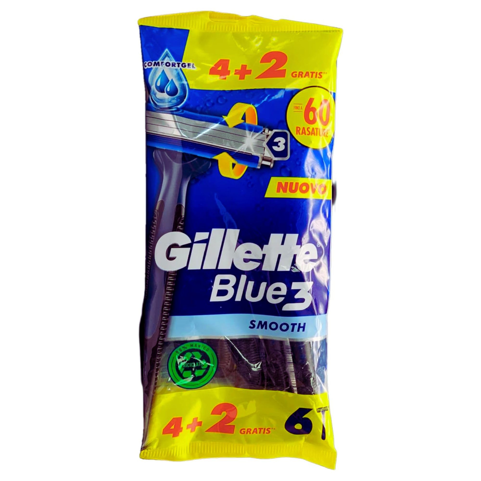 Rasoio Blue3 Smooth, Usa e Getta, Fino a 60 Rasature. Confezione da 6 Pezzi (3 Unità)