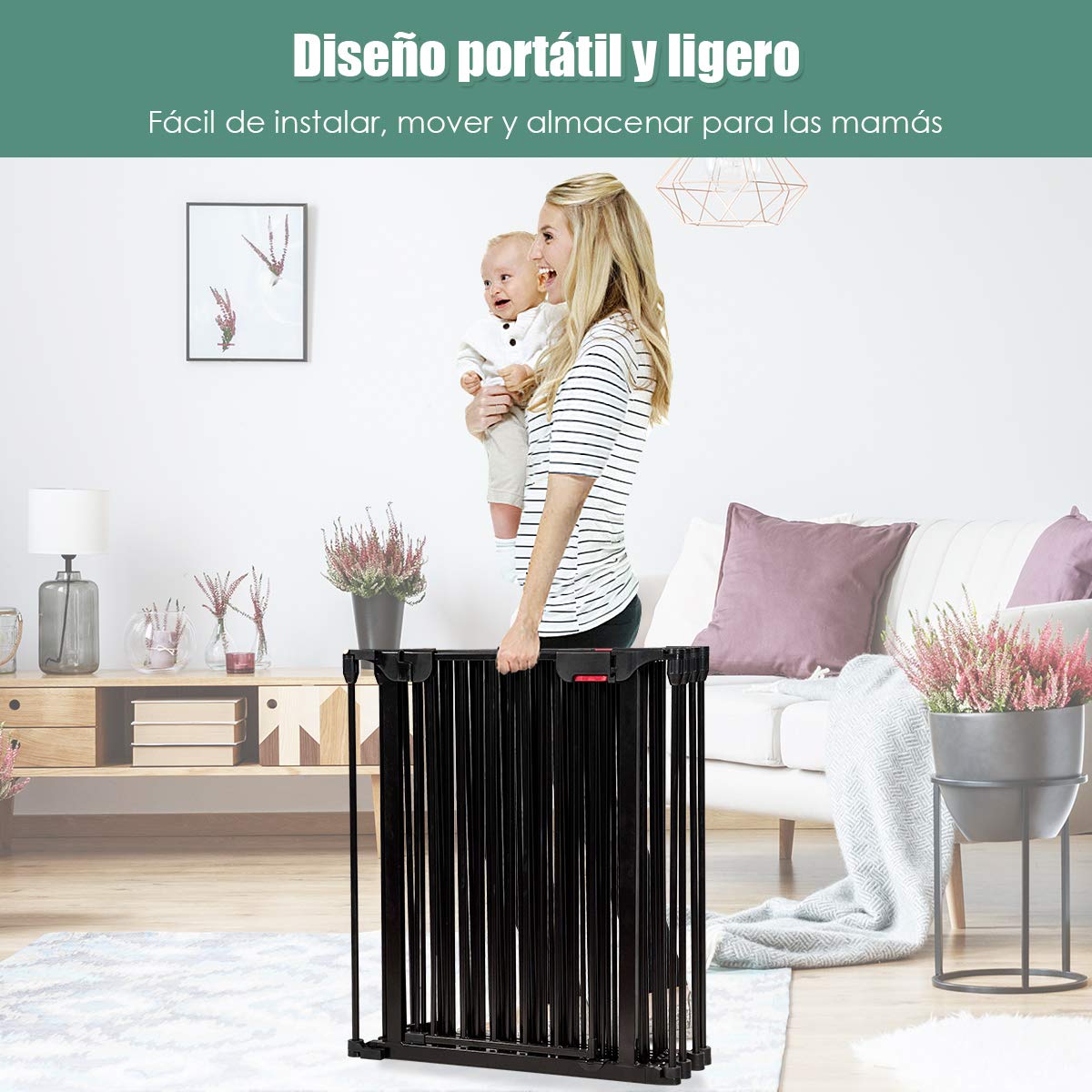 COSTWAY Barrera de Seguridad para Niños Perro Mascota Rejilla de Protección Plegable para Chimenea Escalera Puerta (Negro)