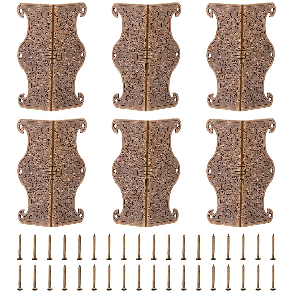 SUPERFINDINGS 6 Pack Baseboard Corner Protectors Vintage Brass Corner Guard for Furniture Antique Bronze Table Edge Skirting Board Screw-On Rectangle Corner Trim for Wooden Box Jewelry Display