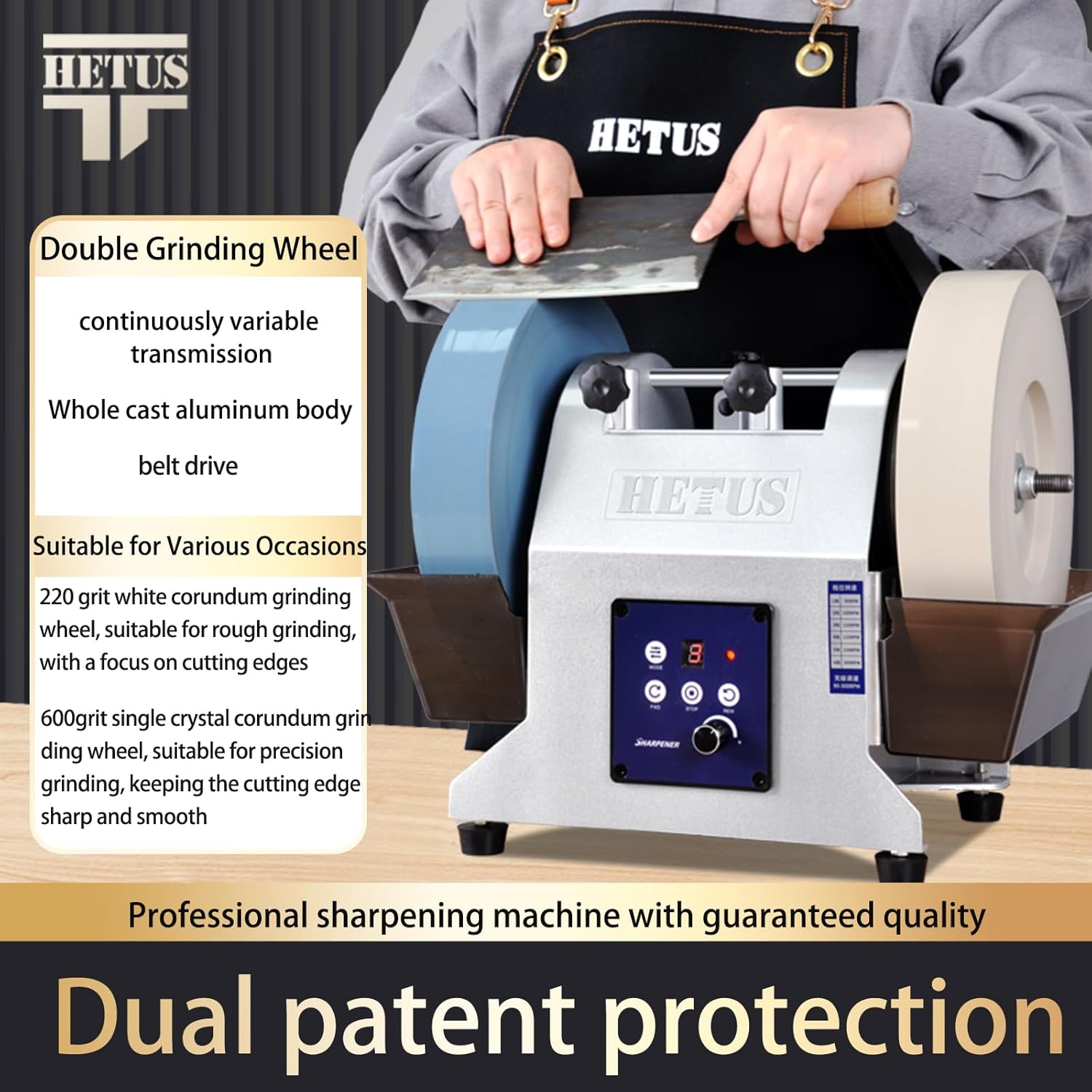 10'' Water Cooled Sharpening System for Edge Tools，Two-Direction Double Grinding Wheel Variable-Speed Wet Sharpener (Double Grinding Wheel)