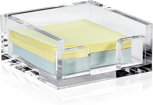 Red Co. Bloc de notas de acrílico transparente cuadrado y bandeja de notas adhesivas para el hogar, la escuela, la oficina y la organización de