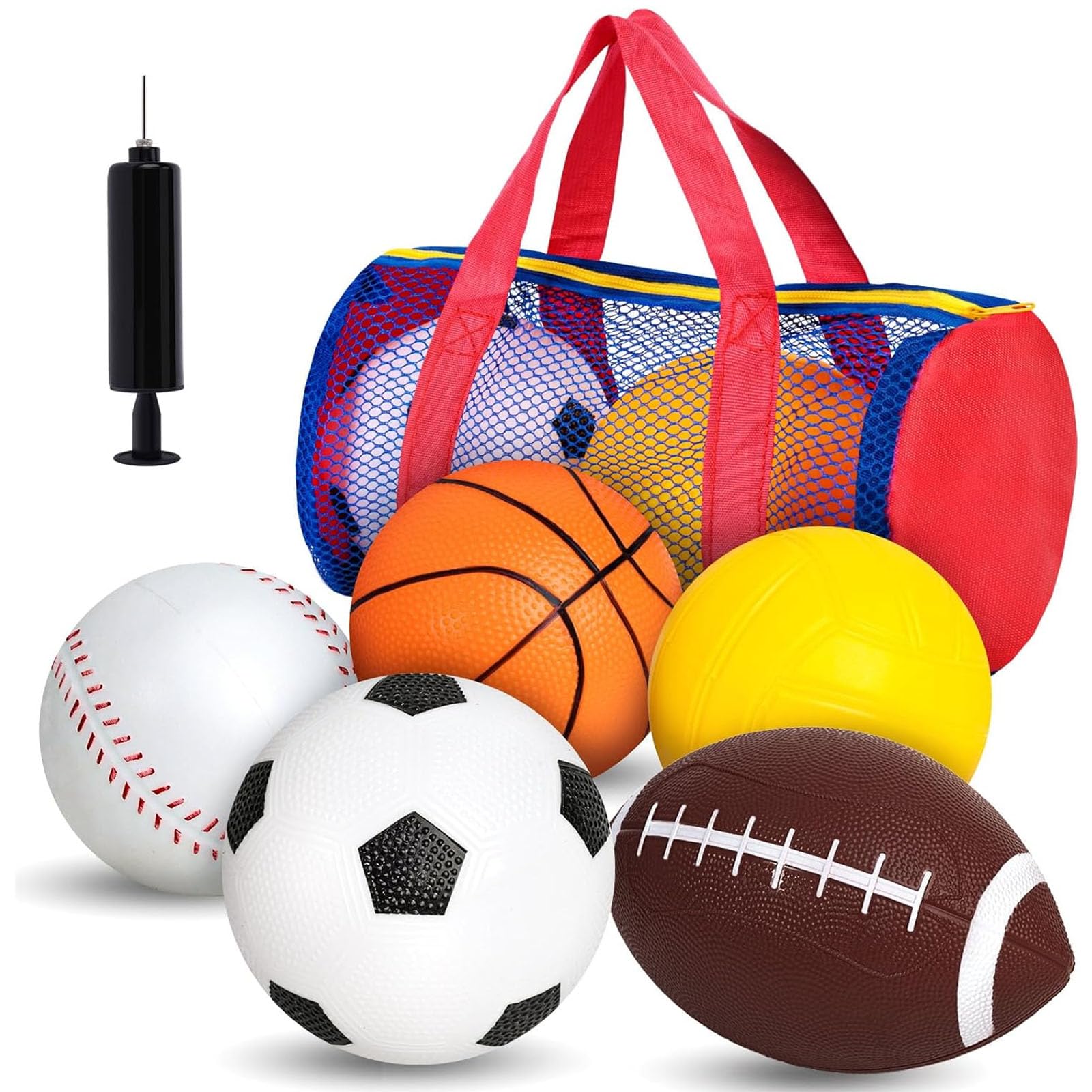 LovesTown Sports Balls for Kids, 5 Pack Inflatable Playground Balls Rubber Kickballs Dodgeballs with Duffle Bag, for Kids Toddlers Indoor Outdoor Toys
