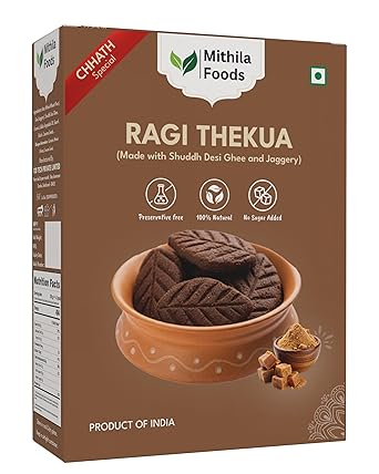 MITHILA FOODS 350g Bihari Ragi Thekua | Finger Millet Thekua with Jaggery & Desi Ghee | Rich in Calcium, Iron & Fiber | Wholesome Millet Cookies - No Maida, No Added Sugar | Authentic Snack from Bihar - image, photos