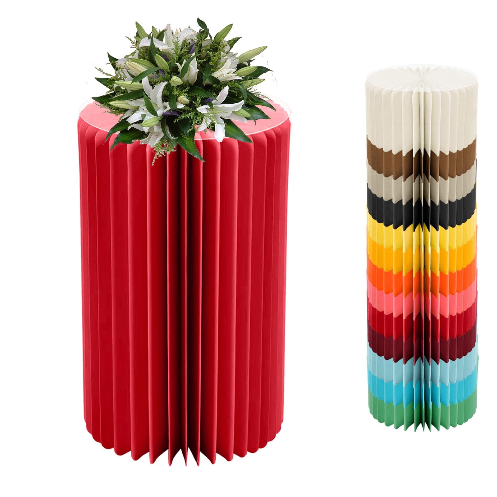 YTBHSHXZ plinth， Foldable Cardboard Cylinder Pedestal Cake Stand Multicolor 20-100cm(Red,H 60cm/23.6in)