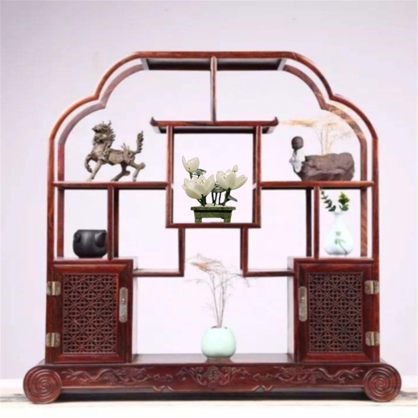 Pianta artificiale in vaso in stile cinese, ornamento di loto di giada, bonsai simulato per la decorazione della casa (bianco) (rosa)