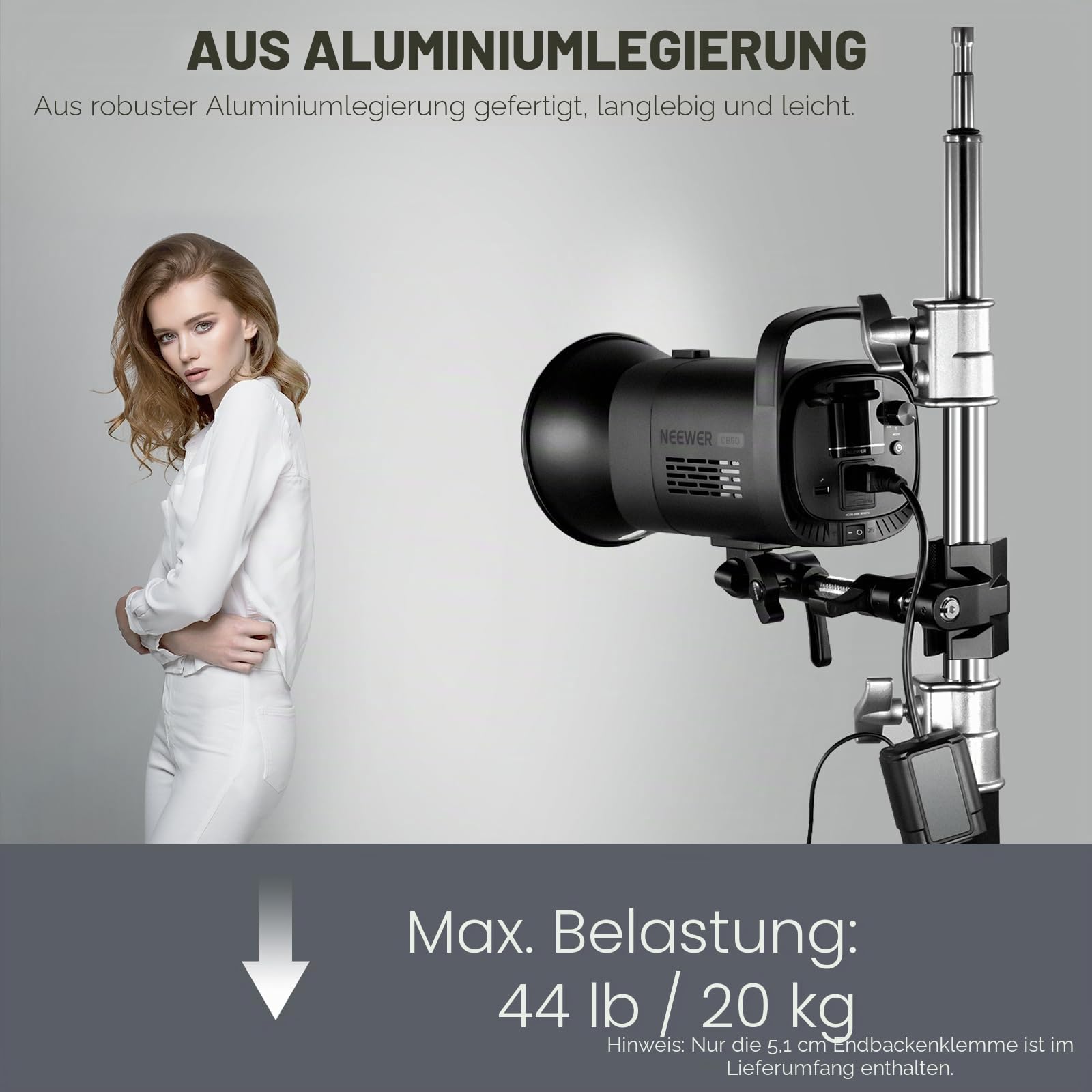 NEEWER 2" Endbacken Schraubstockgriff mit 5/8" Bolzen, Stahlschaft Endschraubstockklemme mit verstellbaren Aluminiumbacken, Gummipolster für C Ständer, Drehgriff, für LED Videolicht Softbox, UA015