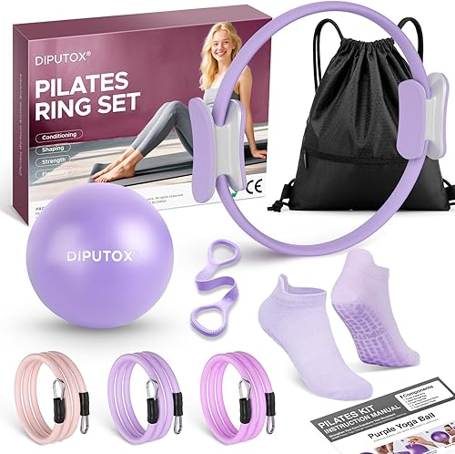 Pilates Ring Kit for Women, Pilates Equipment Accessories, Home Workout Set with Magic Circle, Mini Exercise Ball, Ankle Resistance Bands & Yoga
