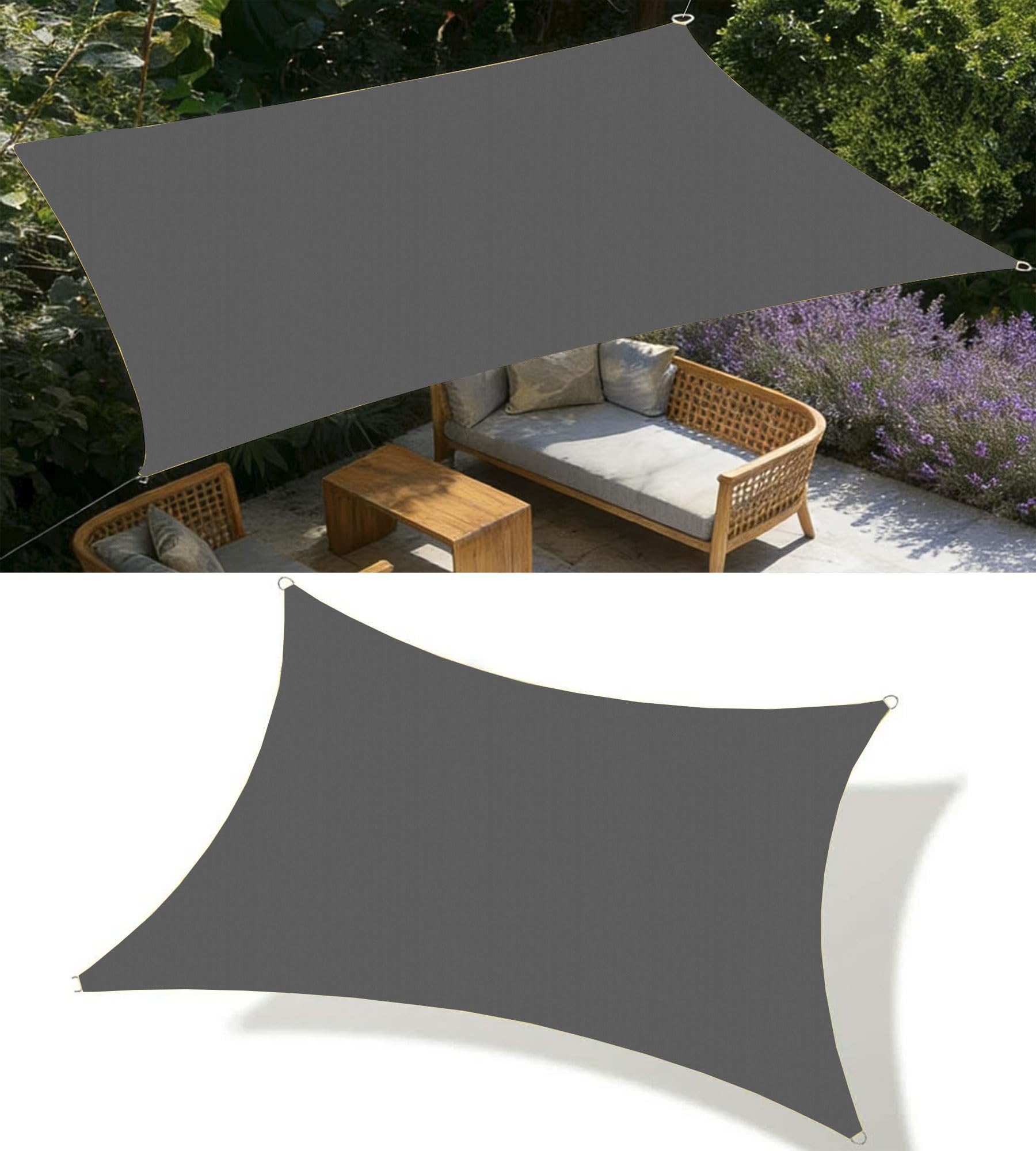 Sun Shade Sail Waterproof Rectangle 1x6.5M Shade Cloth Waterproof Outdoor Garden Patio Party Sunscreen Awning Canopy 95% UV Block with Rope for Outdoors Garden Patio Yard Party Dark grey