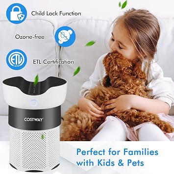 COSTWAY Air Purifier, for Home Office up to 1300 Sq Ft, H13 True HEPA Filter Air Cleaner Filters 99.99% of Pet Dander, Smoke, Dust, with Air Quality Indicator