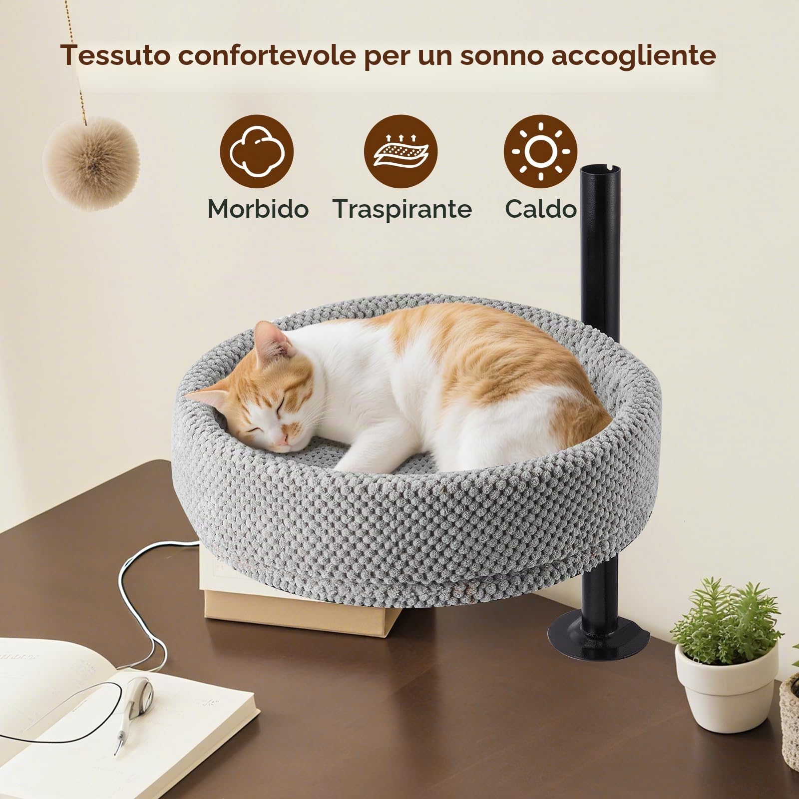 Letto per gatti con scrivania regolabile in altezza girevole a 360°, anti-pizzicamento e salvaspazio, con motivo a ananas (XL, grigio scuro)