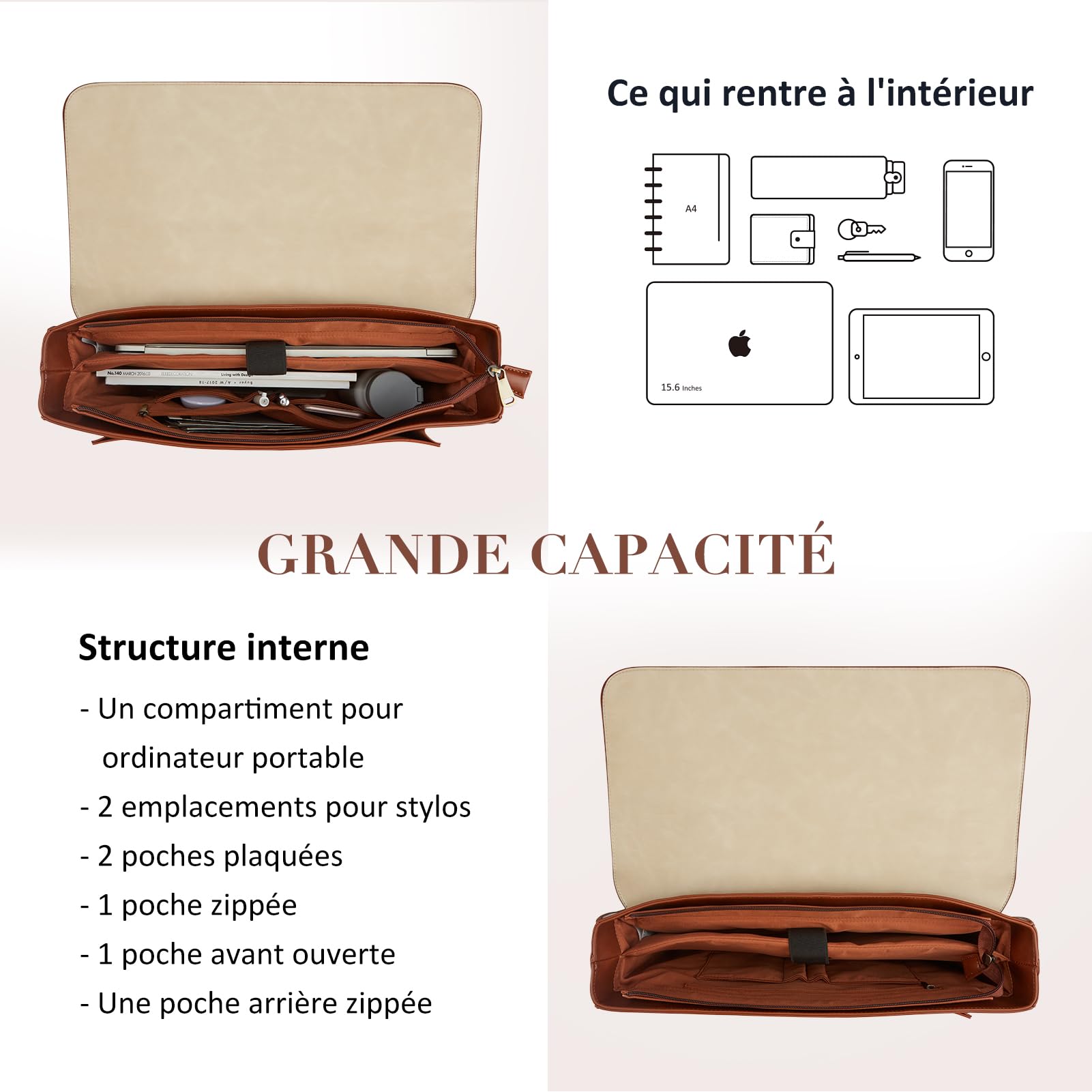 ECOSUSI Borsa a Mano Valigetta Donna per Computer Portatile 15,6 Pollici Borsa Lavoro Scuola Grande Capacità Borsa a Messenger Zaino Tracolla Vintage in Pelle PU