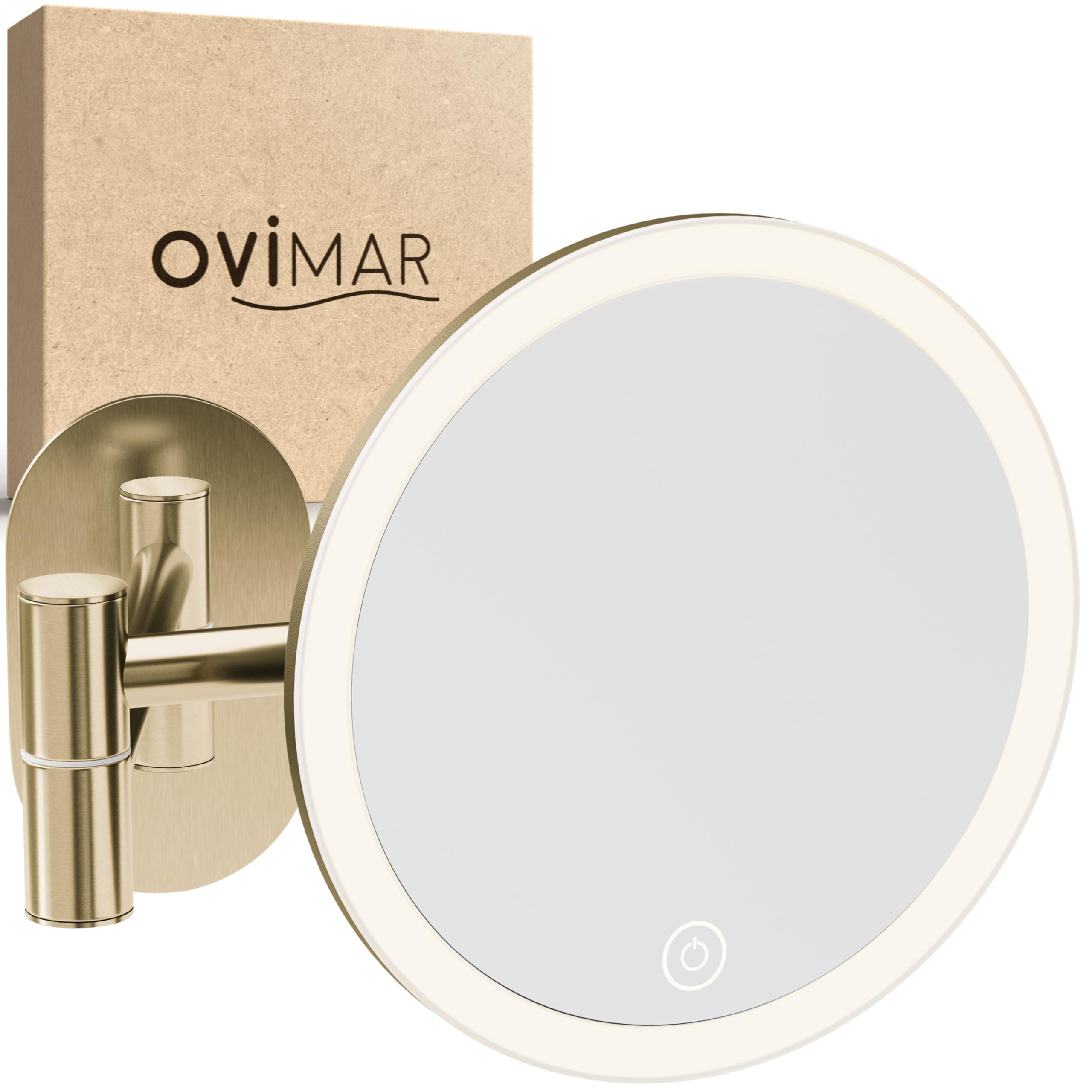 Ovimar Cosmétique Blavand Or | Éclairage | Rechargeable | Montage Mural sans Perçage | Salle de Bain | Miroir Grossissant 5X | Miroir de Maquillage 360°