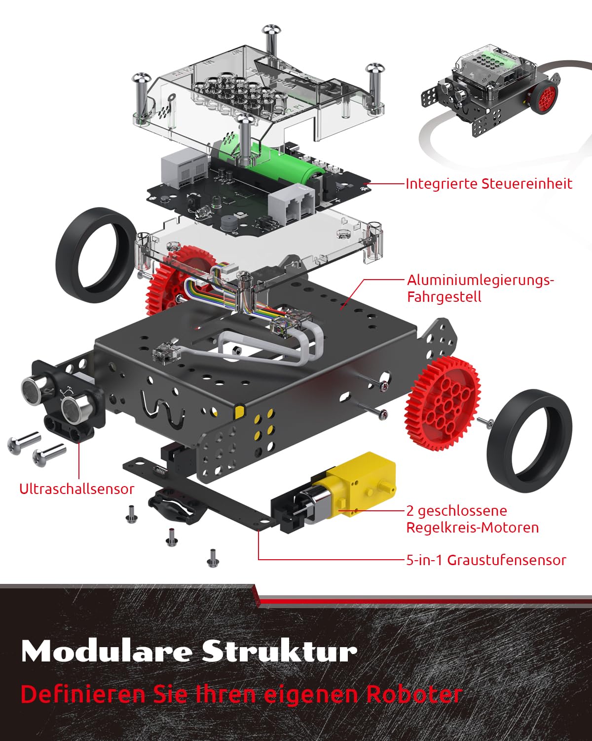 WhalesBot Rocky programmierbares Roboterauto für Kinder, Mint Bausatz mit Scratch- & Python-Kompatibilität, Erweiterbar, Ferngesteuertes Spielzeug, Geschenk ab 8 Jahren