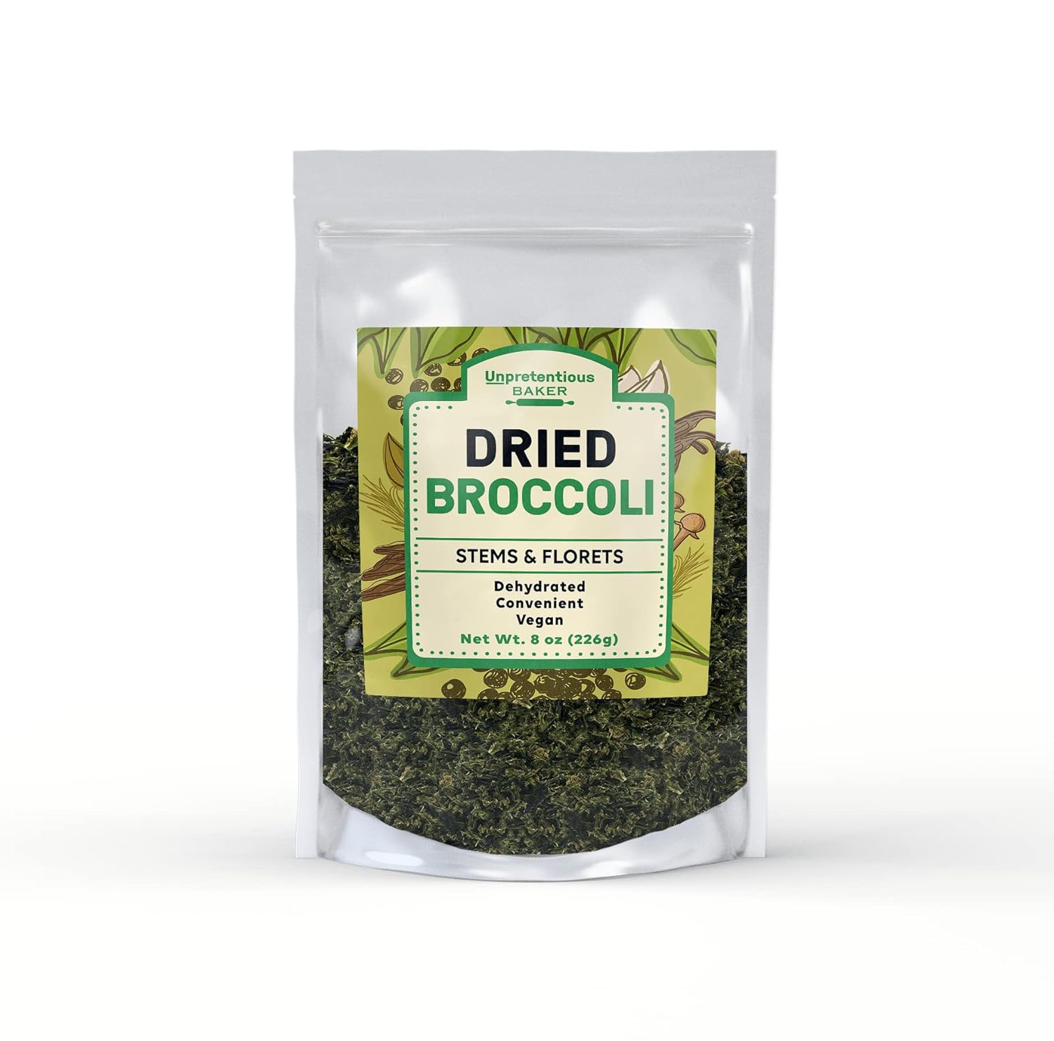 Unpretentious Dried Broccoli 8oz - Dehydrated Florets for Soups, Sauces, Pasta & Stir-Fries | Resealable, USA-Made