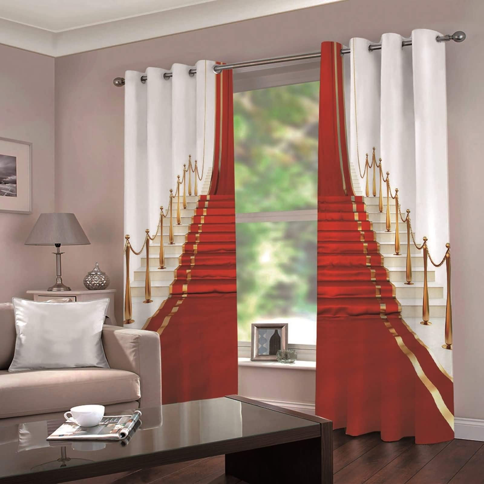 Verdunklung Vorhänge Polyester Blickdicht, Roter Teppich und Treppe Kinderzimmer Vorhang Lang mit Ösen274x160CM
