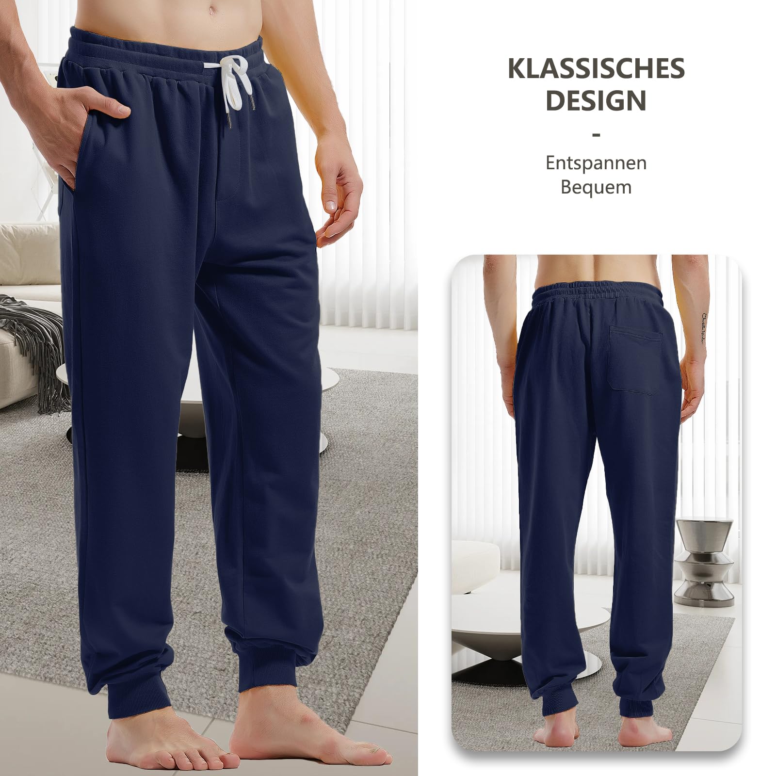 Amy Coulee Herren Jogginghose Baumwolle Jogginghose mit Taschen, Fitness-Freizeithose mit Kordelzug