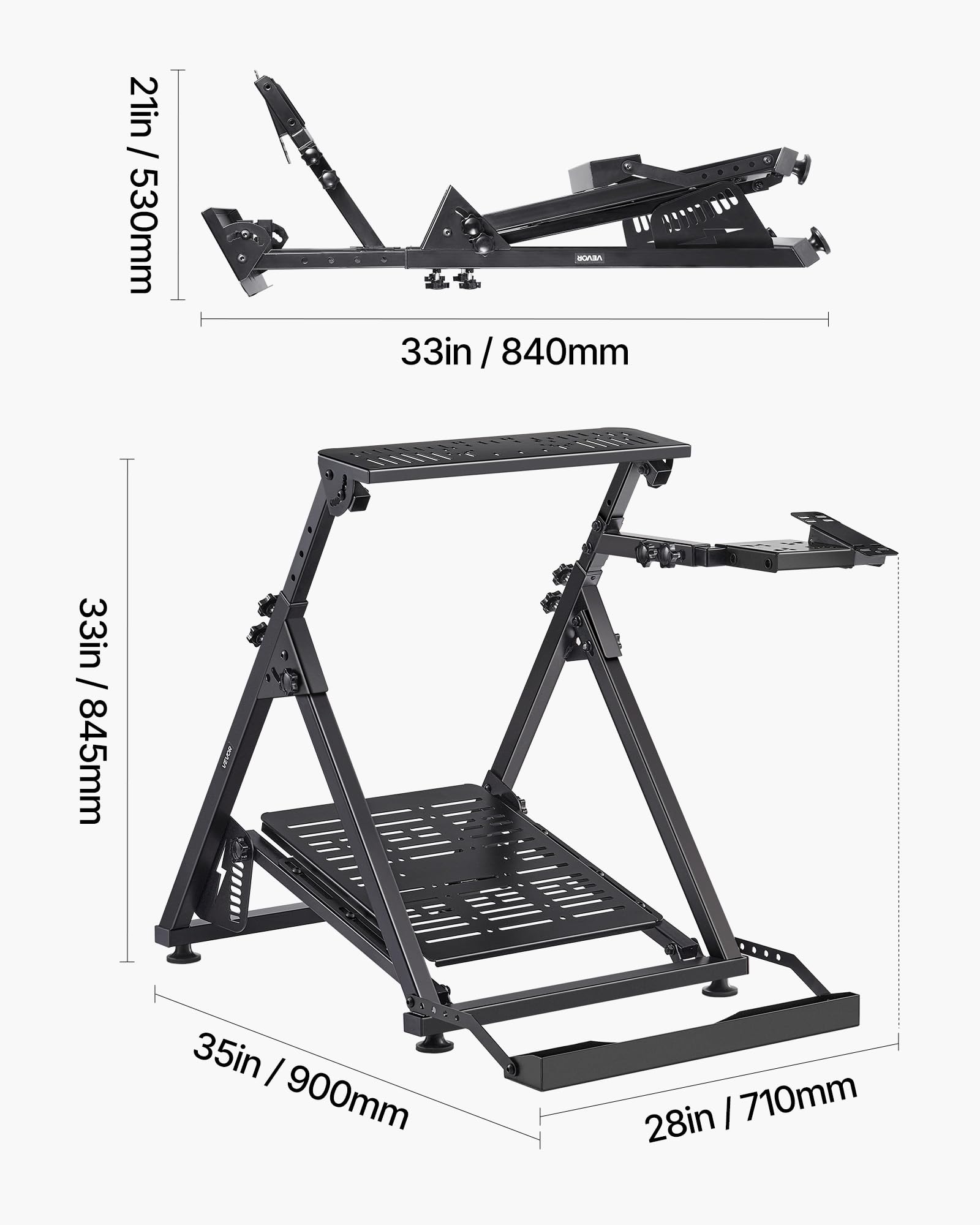 VEVOR Soporte para Volante de Carreras Ajustable y Plegable, para Logitech G923, G920, G29 y G27, Thrustmaster T300RS TX, F458, T500RS, T3PA-PRO F1/GT, Consola de Juegos, 900 x 710 x 845 mm