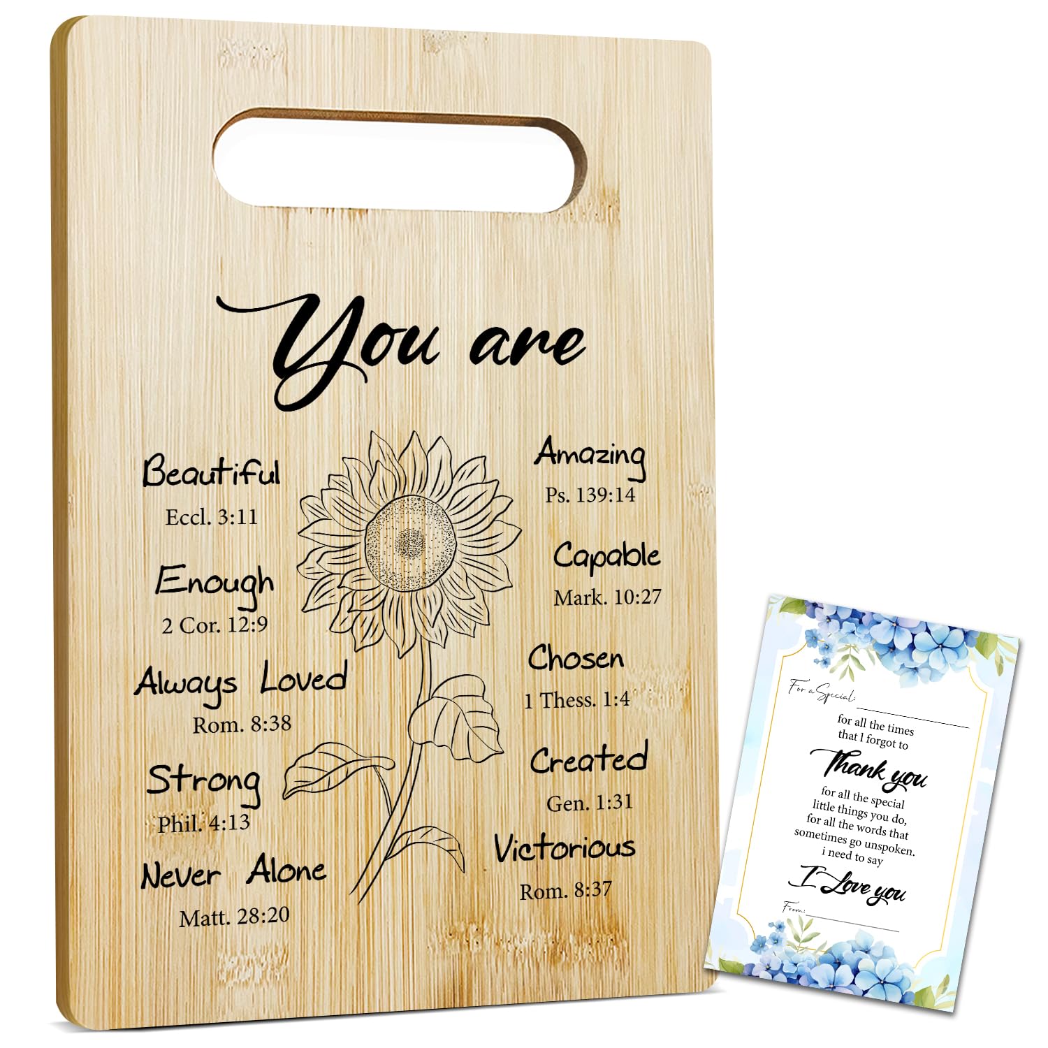 Photo 1 of [SPLIT IN HALF] Christian Inspirational Bamboo Cutting Board for Kitchen, Sunflower Bible Verse Charcuterie Boards, Christmas Housewarming Birthday Gift for Women Friends Mom -015