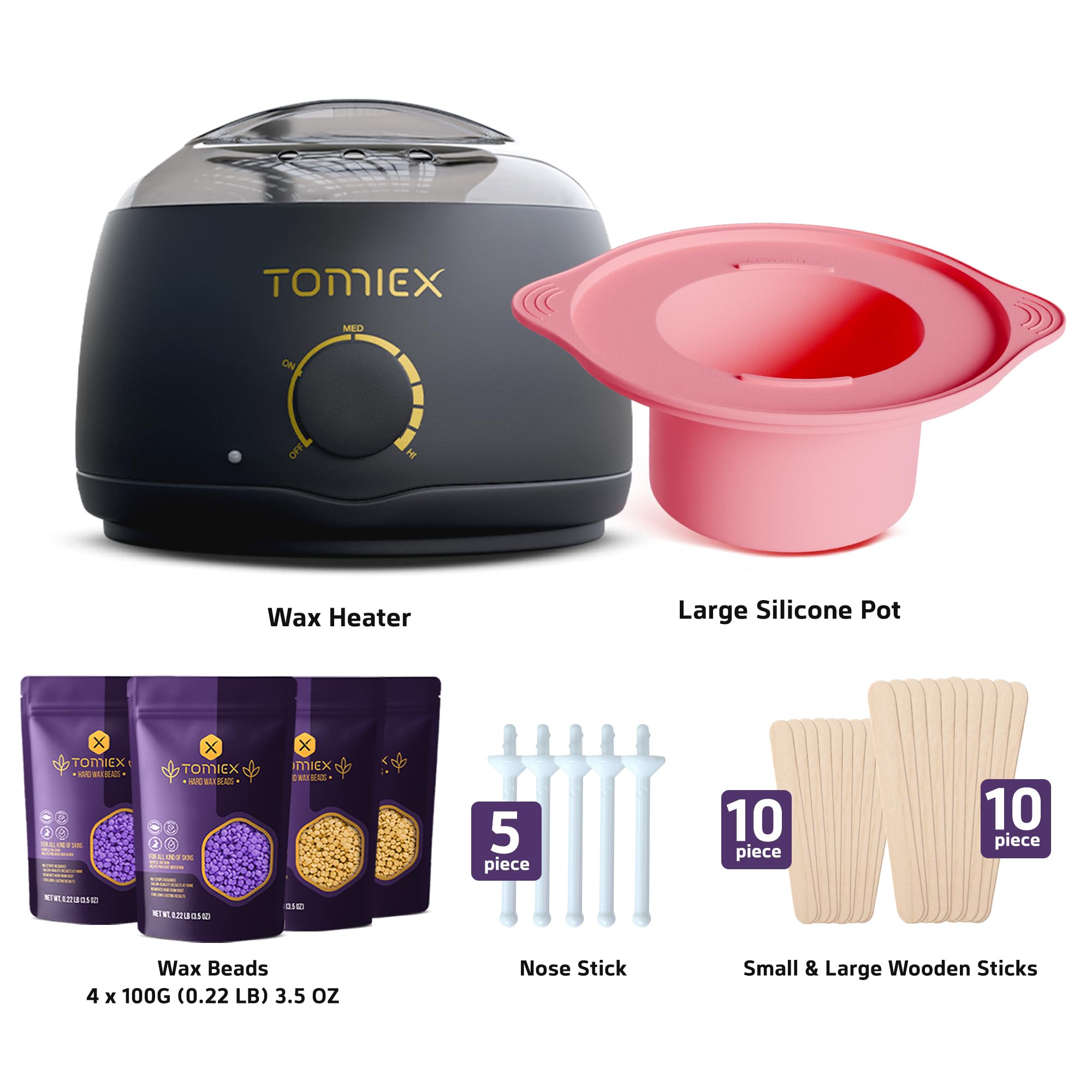 Kit ceretta per depilazione – scalda cera con grande vasetto in silicone e perle di cera dura per ceretta brasiliana, corpo, viso, sopracciglia e bikini, ideale per donne e uomini (nero Pro)
