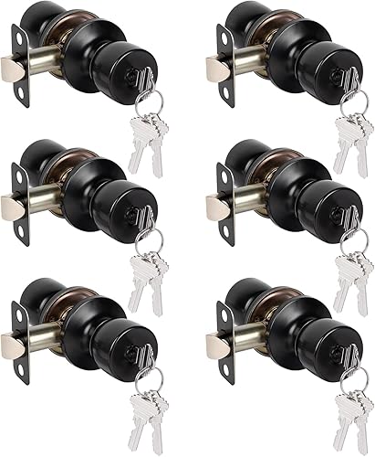 Vista 62 de HOSOM Pomo de puerta con cerradura y llave, perilla de puerta de entrada con llave, cerradura de puerta exterior e interior para puerta delantera