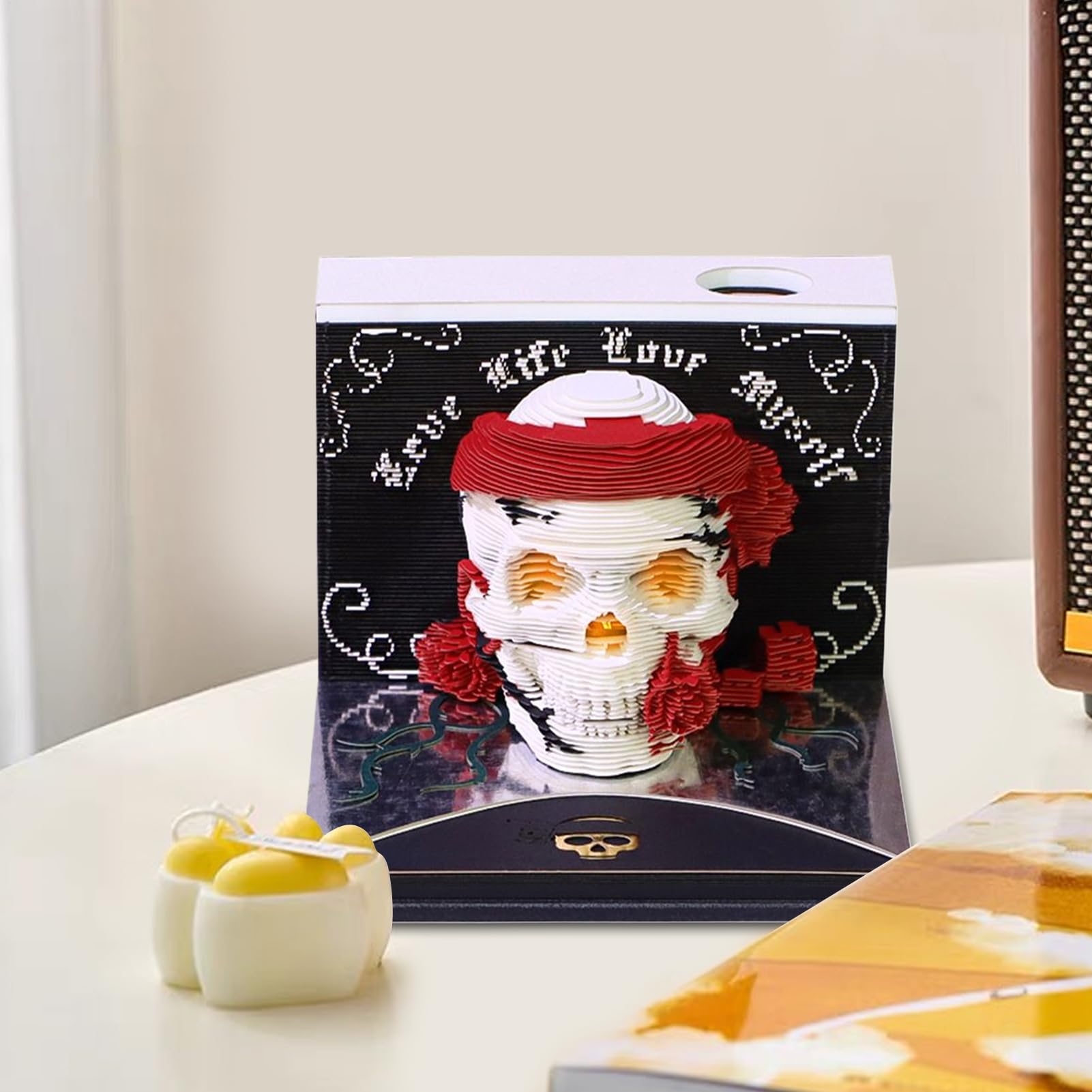 3D Tischkalender 3D Memo Block Abreißkalender Halloween Schädel