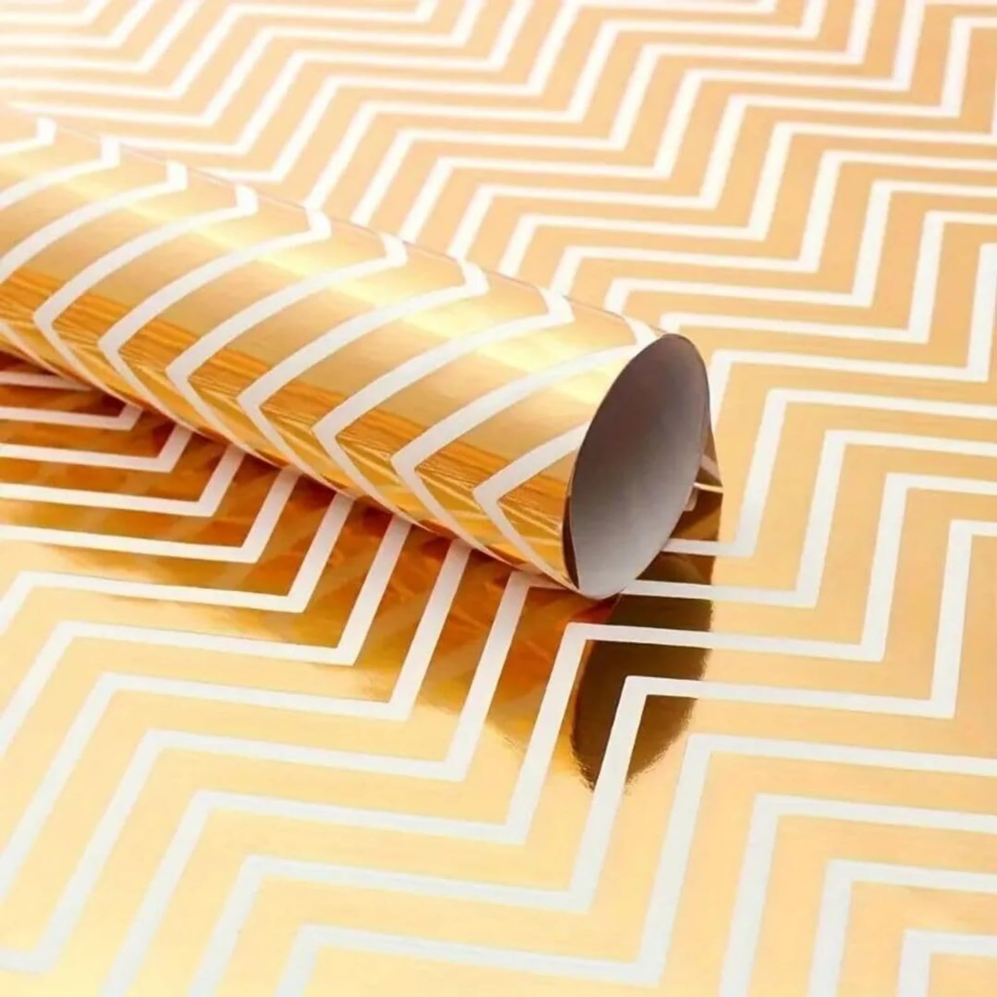 SATYAM KRAFT 3 meter roll White & Golden Premium Design Gift Wrapping Paper for Him/Her, Mother's Day, gift Packing Sheets Decorative Romantic Gift Wrap for Birthday, Anniversary, Wedding, Return Gifts, book Cover, Packaging material, Craft (Golden Zig - Zag)-image-37