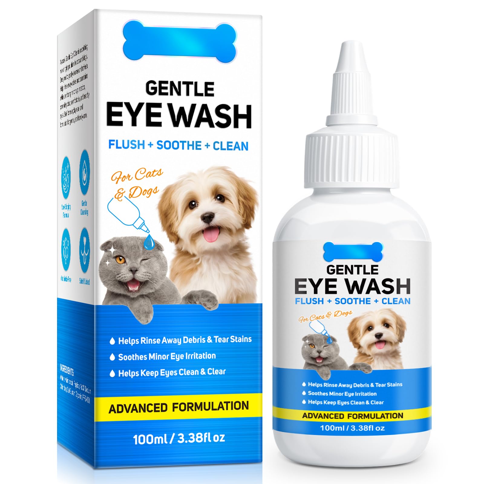JWUOCBF Eye Wash for Dogs & Cats, Soothing Eye Drops for Dog & Cat Relieve Itching & Irritation, Natural Formula Supports Daily Cleaning & Tear Stain Removal