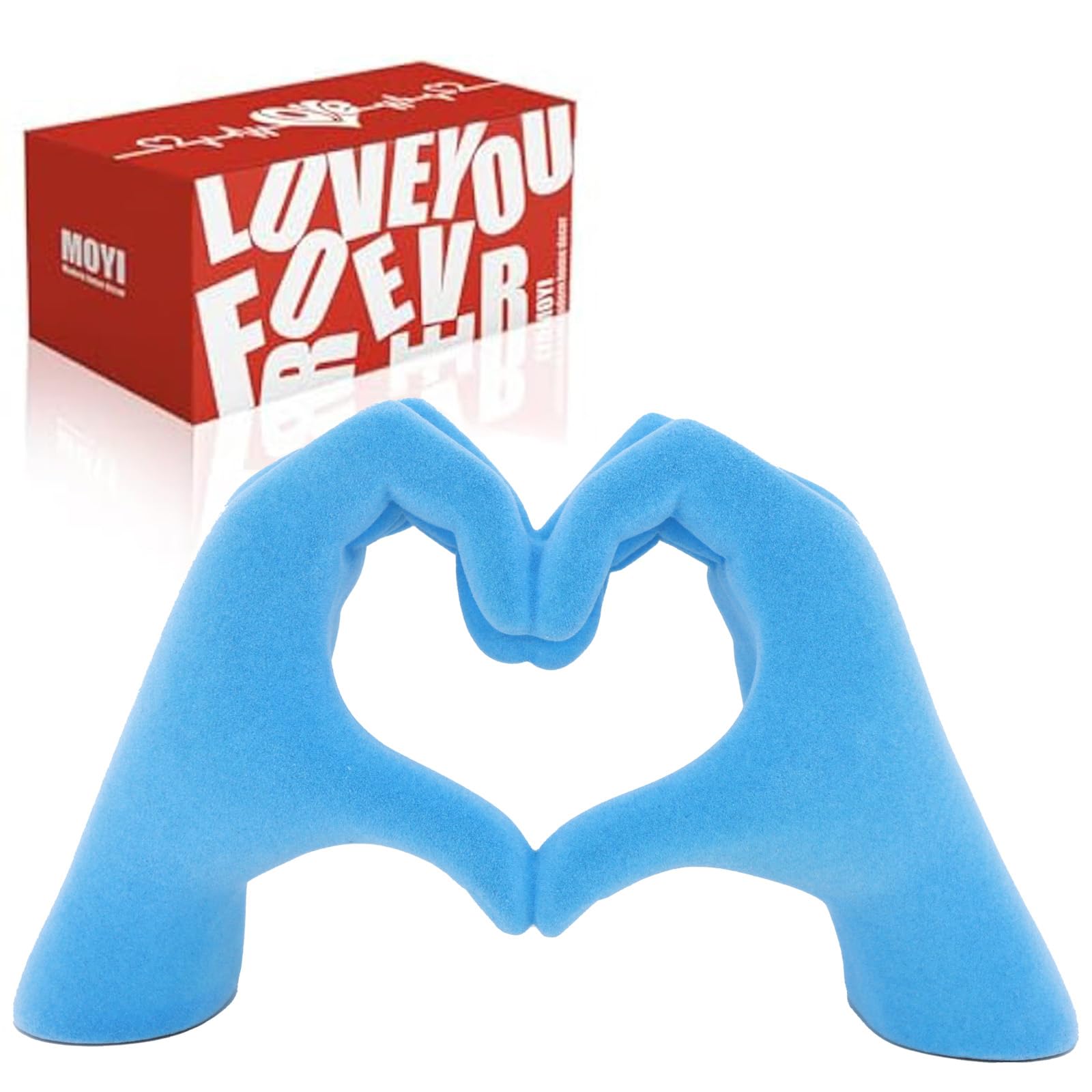 MOYI Flocking Blue Decor for Living Room Bedroom Bookshelf Coffe Table Shelf Decor, Heart Hands Statue,Love Finger Aesthetic Boho Wedding Accents Decorations, Knick Knacks Home Decor for Shelves