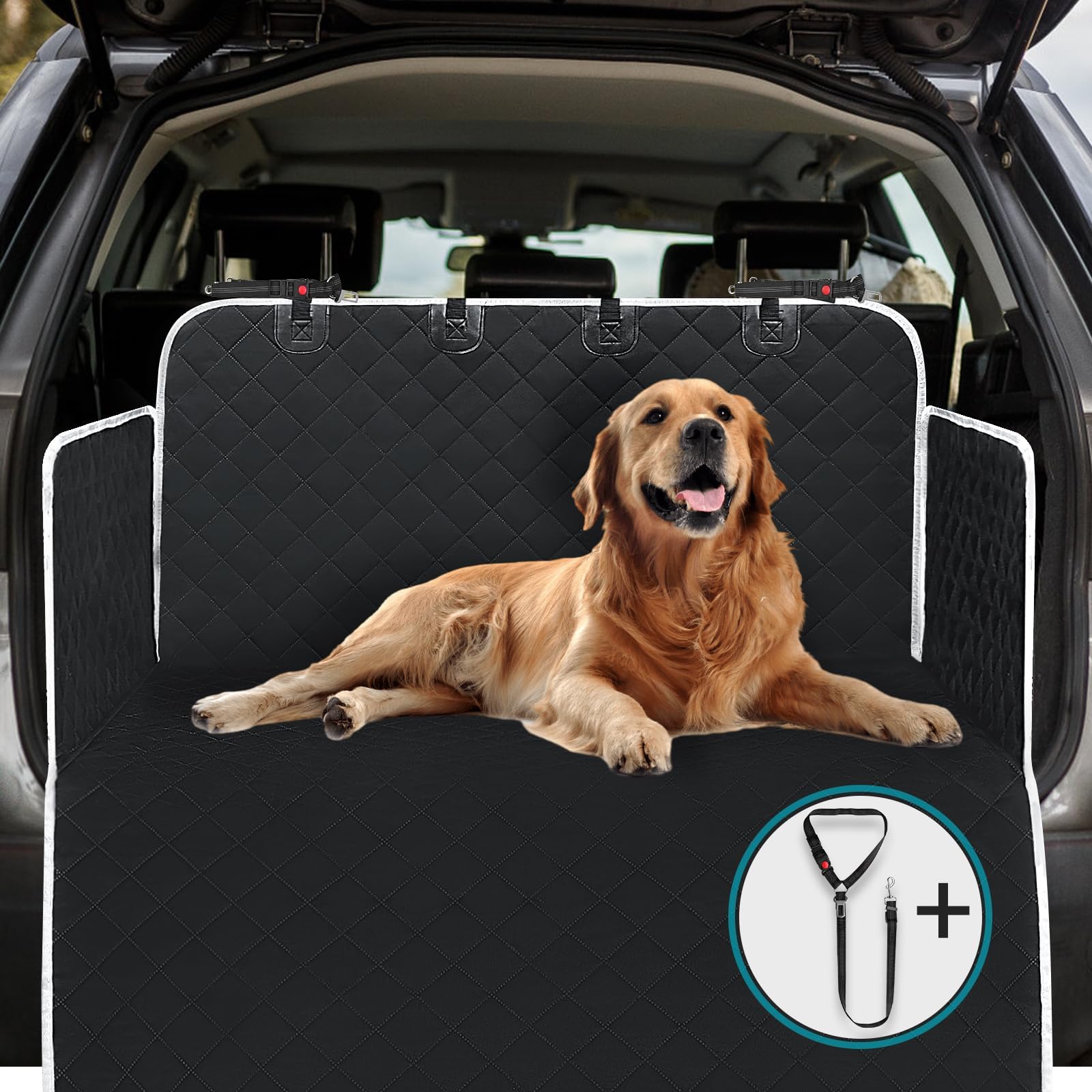 EnthuLove Car Boot Liner Protector with Dog Car Seat Belt，Nonslip