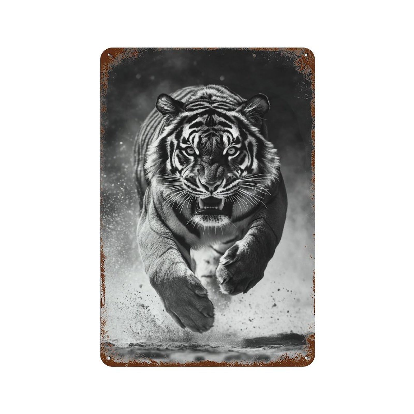 Garage Style Powerful Tiger Running Distressed Metal Wall Sign 11.8"x7.9", Farmhouse Wall Decor for Bar And Workshop