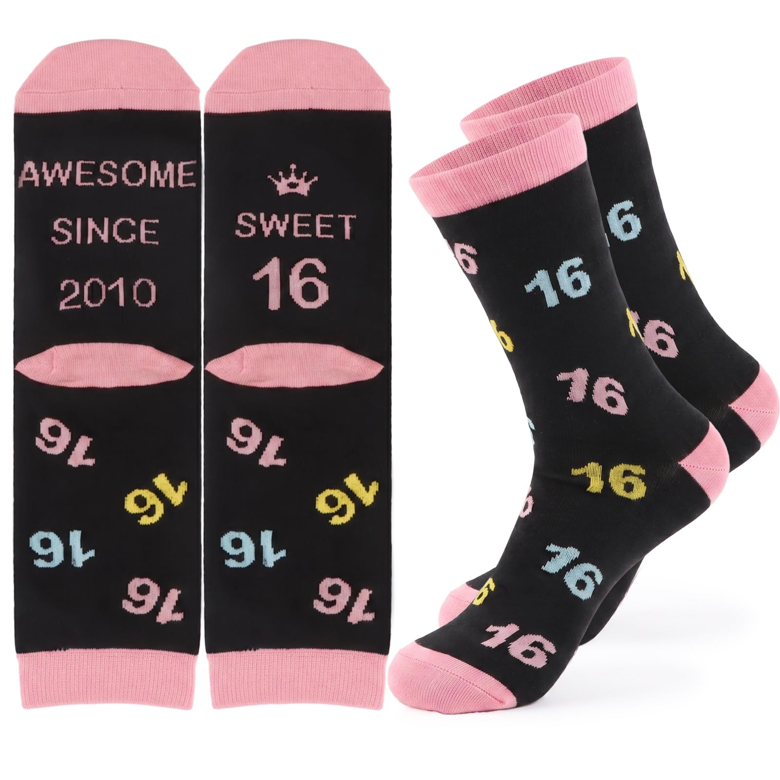 Comooka Girls Pink 16Th Birthday Socks For Sweet 16 Birthday Gifts Funny Novelty Sock Cotton Present For 16 Year Old Teenage Daughter Granddaughter Sister