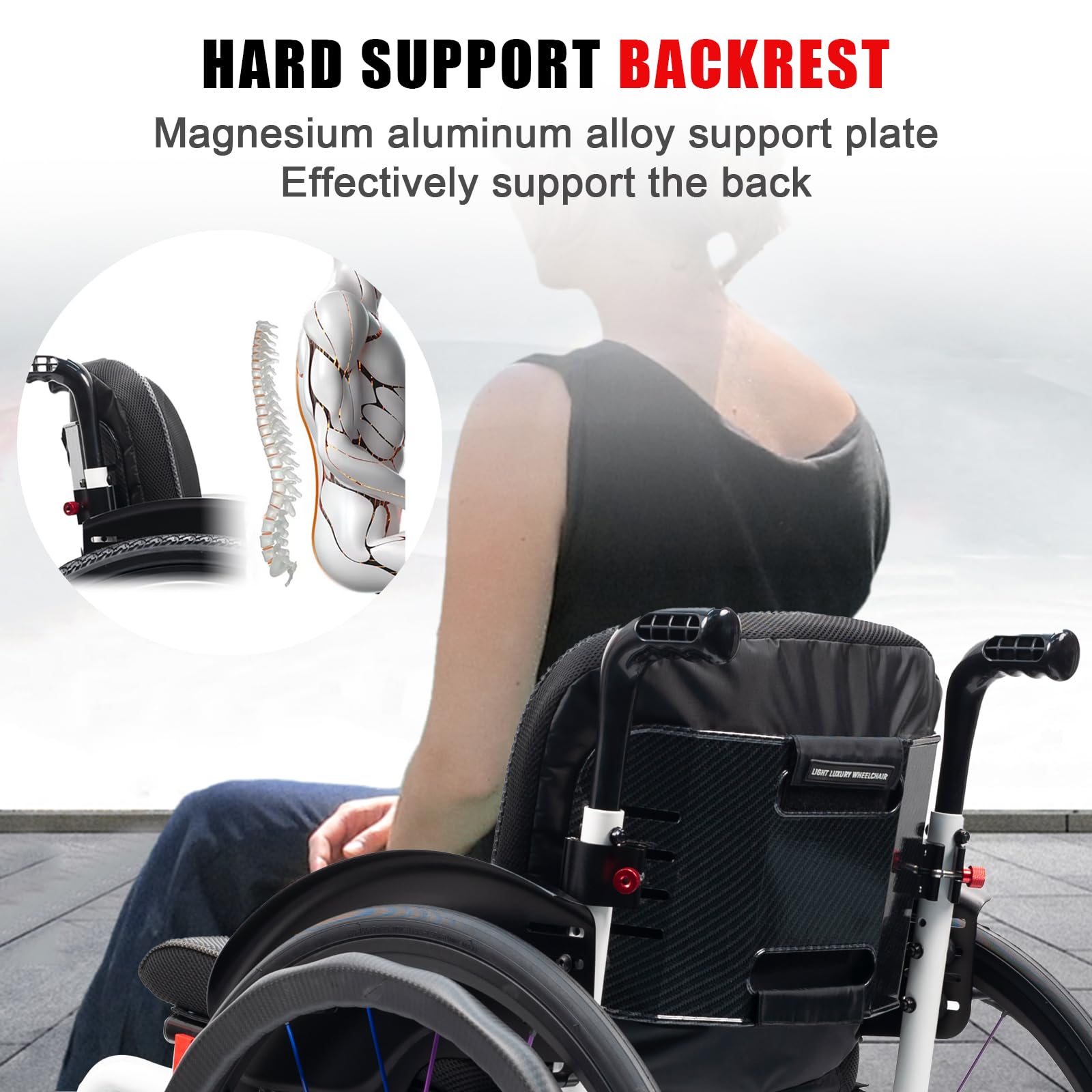 Silla De Ruedas Ligera Para Adultos,Silla de Ruedas Deportiva Manual Plegable,Ultraligera de Aleación de Aluminio,Freno de mano, liberación rápida,Silla de ruedas de tránsito(Seat width 38cm/15in,B)