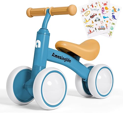 Bicicleta de equilibrio de 1 año de edad, 10 a 24 meses, bicicleta de equilibrio para bebé, sin pedales, 4 ruedas para niños pequeños, tres