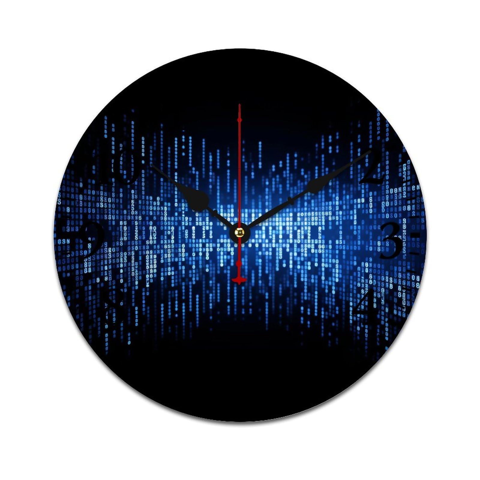 NTVOWPZO 10 Inch Wall Clock Wooden The Blue Binary Battery Operated Wall Clocks Silent Non-Ticking Square Wall Clock for Living Room Kitchen Home Office Wall Decorative Clocks