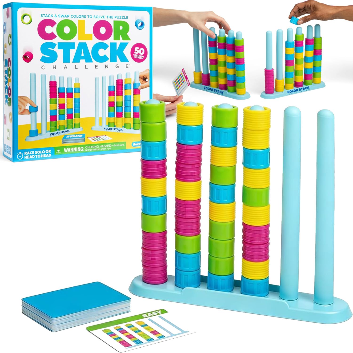 Wooden Color Match Challenge Game, Color Stack Challenge Game,Stacking Game for Family & Adults - Logical Thinking Puzzle with 60+ Challenges Speed & Strategy Game for Game Night