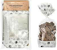 EKAPACKAGING 25 Pack 4.3x8.3" Clear Paw Print Dog Treat Bags with Twist Ties - Flat Bottom Cellophane for Pet Party Favors & Homemade Treats