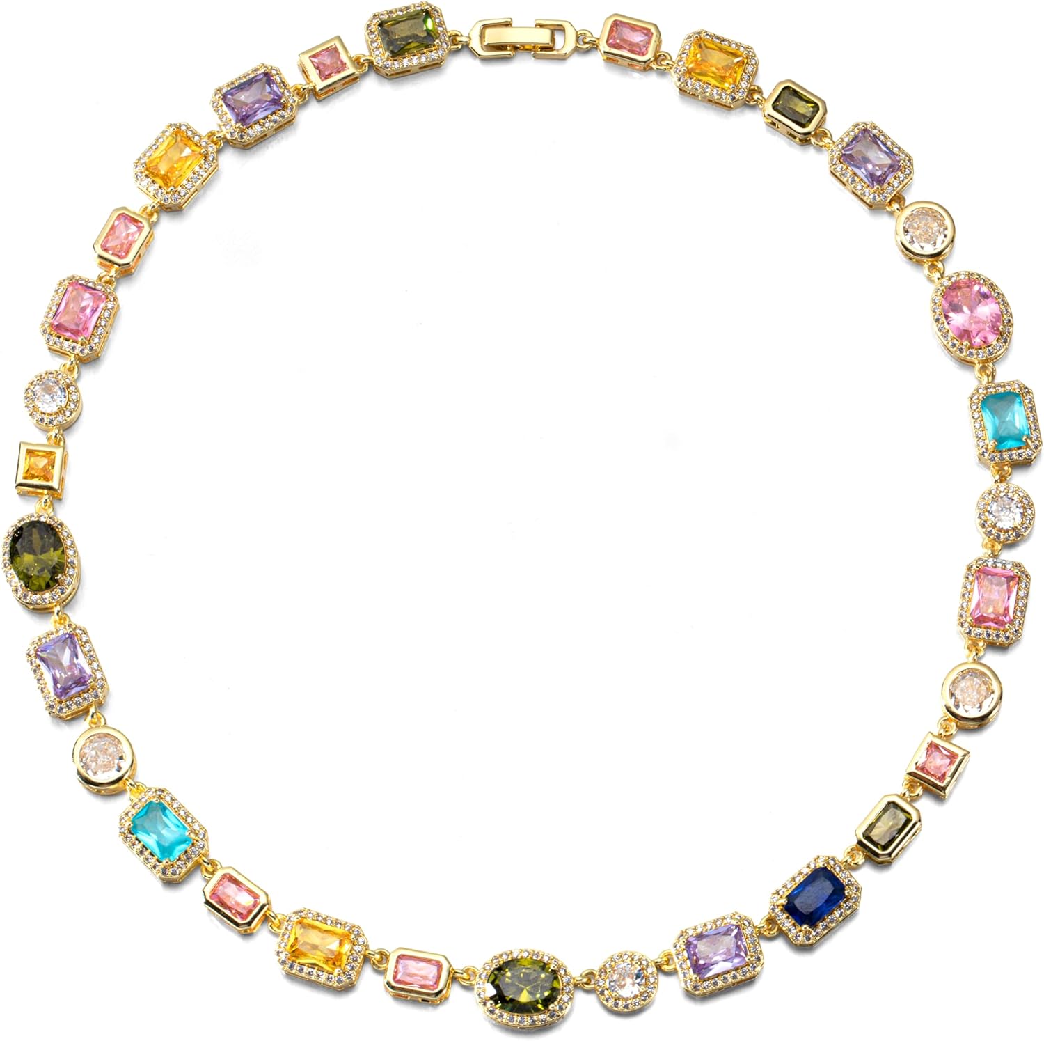 Tennis Necklace for Women,DaintyGold Plated Diamond Crystal Choker, Colorful Cubic Zirconia Chain Gemstones Statement Necklace for Men Bride Wedding Valentine's Day Gifts | One Size - 16.5 Inches