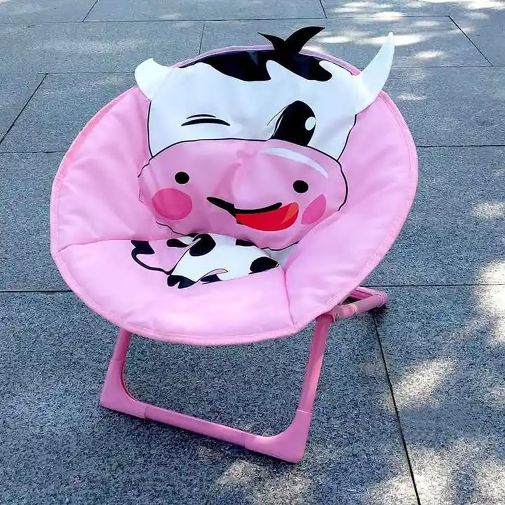HomeFast Children's Camping Chair Moon Chair Foldable Children's Folding Chair Indoor and Outdoor Easy to Carry for Toddler Girls Boys, Kids Cartoon Cow Pattern Folding Chair (Cow) 4