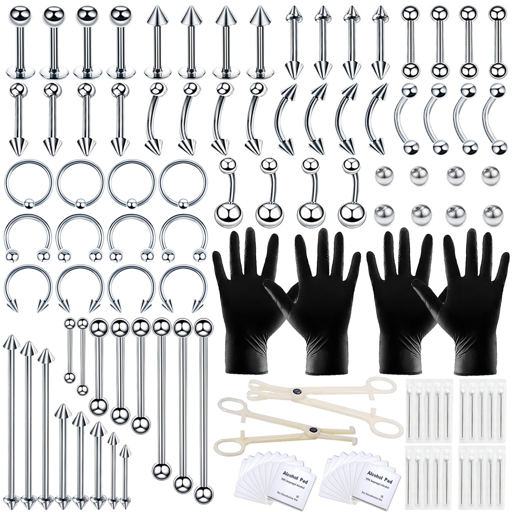 Tustrion 118PCS Piercing Kit for All Body Piercings Stainless Steel Piercing Jewelry 14G 16G Jewelry for Ear Cartilage Tragus Nose Septum Lip Piercing Tools