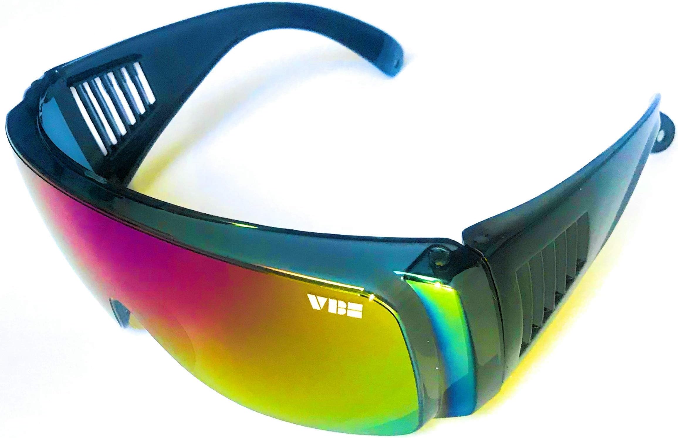 Retro Viper Mirrored Rainbow Multi-Color Lens Riff Raff Pit Sunglasses 80's Party Style Performance Sport Vintage California Cobra Fit Over Wrap Around with Included Micro Fiber Pouch by VBE