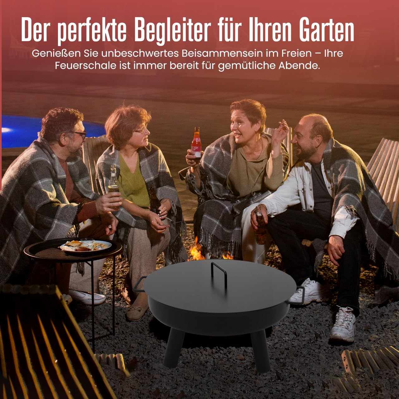 Abdeckung passend für Feuerschale Ø 60 cm, Abdeckung für Feuerstelle für den Garten, Terrasse und Balkon, Stahl,Schwarz