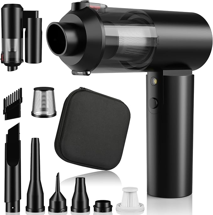 Car Vacuum Portable Cordless,90°Foldable 4in1 Vac V2 Handheld Vacuums Cleaner Brushless Motor High Power 17000PA Compressed Air Dusters Cordless Vacuum Cleaners for Car Home Office Pet