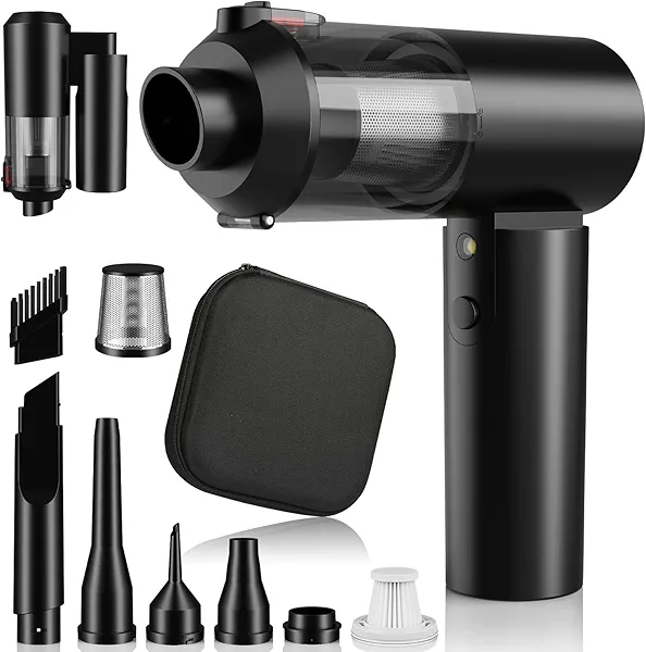 Tkkich Car Vacuum Portable Cordless,90°Foldable 4in1 Vac V2 Handheld Vacuums Cleaner Brushless Motor High Power 17000PA Compressed Air Dusters Cordless Vacuum Cleaners for Car Home Office Pet