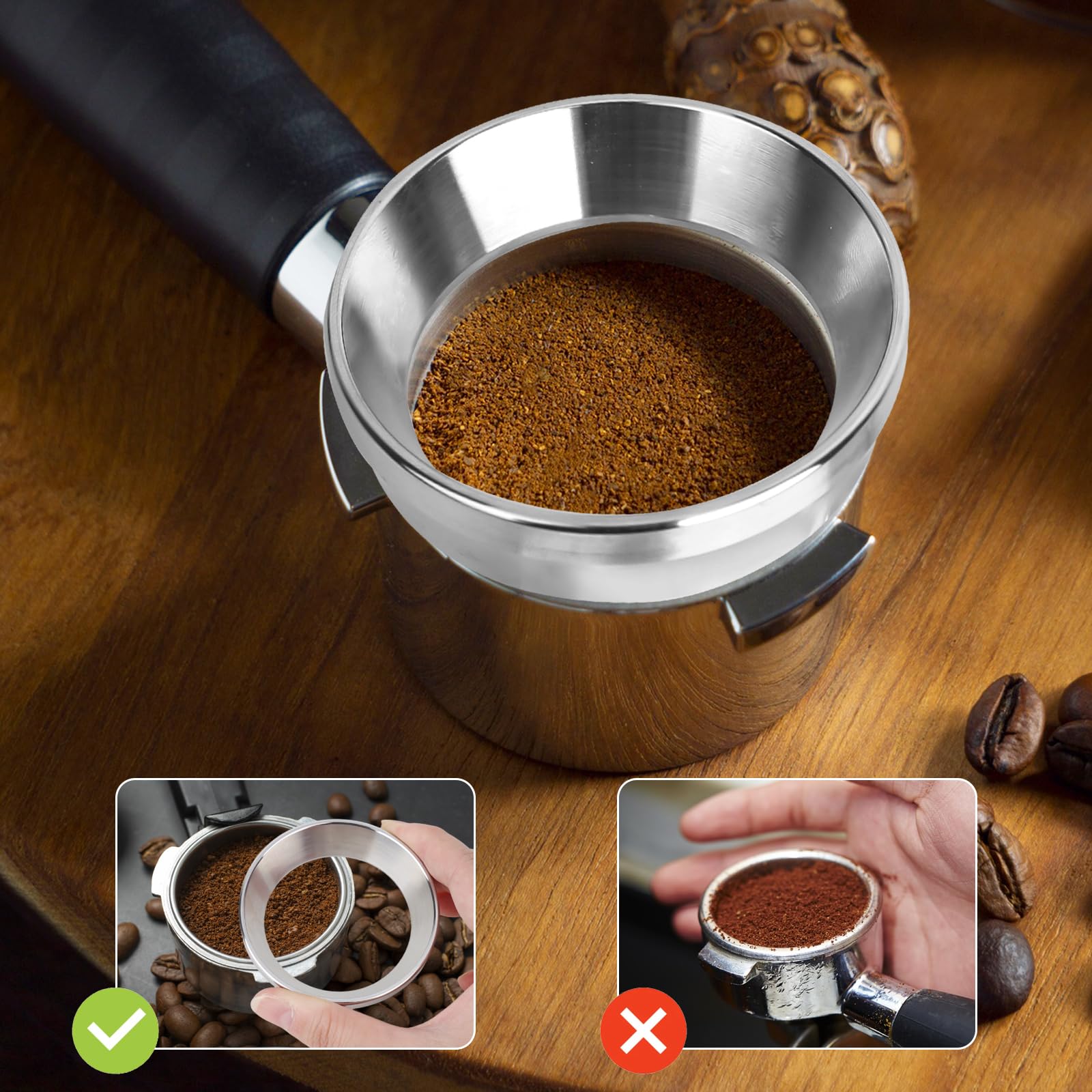 4 Anelli Dosatori Caffè Magnetici Da 58mm - In Acciaio Inox, Per Macchina Espresso, Riduci Sprechi